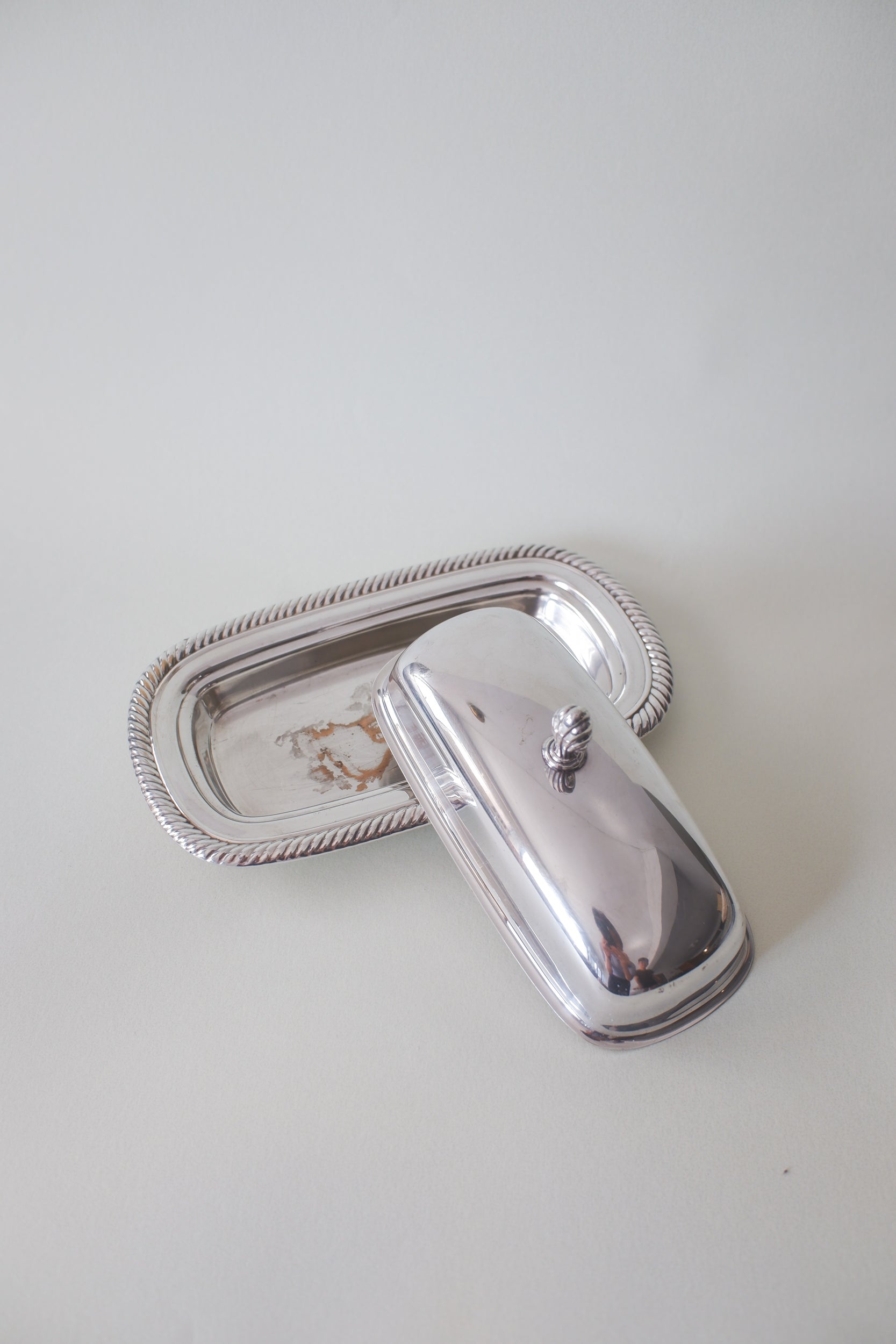 Vintage 鍍銀蓋式繩紋邊盤