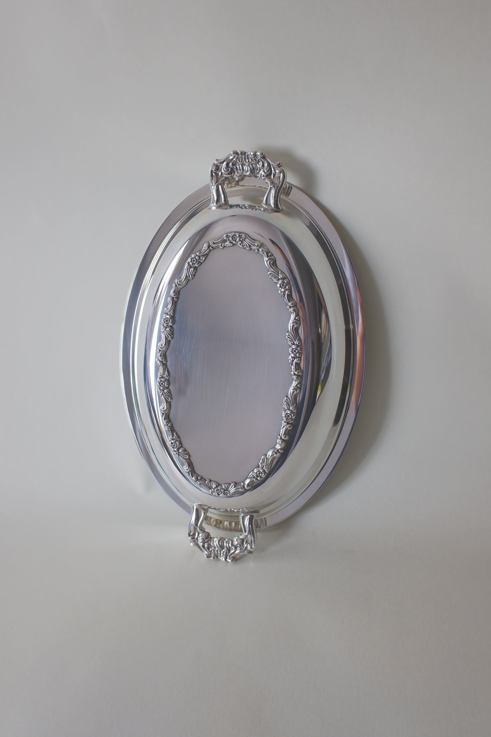 Vintage 鍍銀花邊橢圓托盤