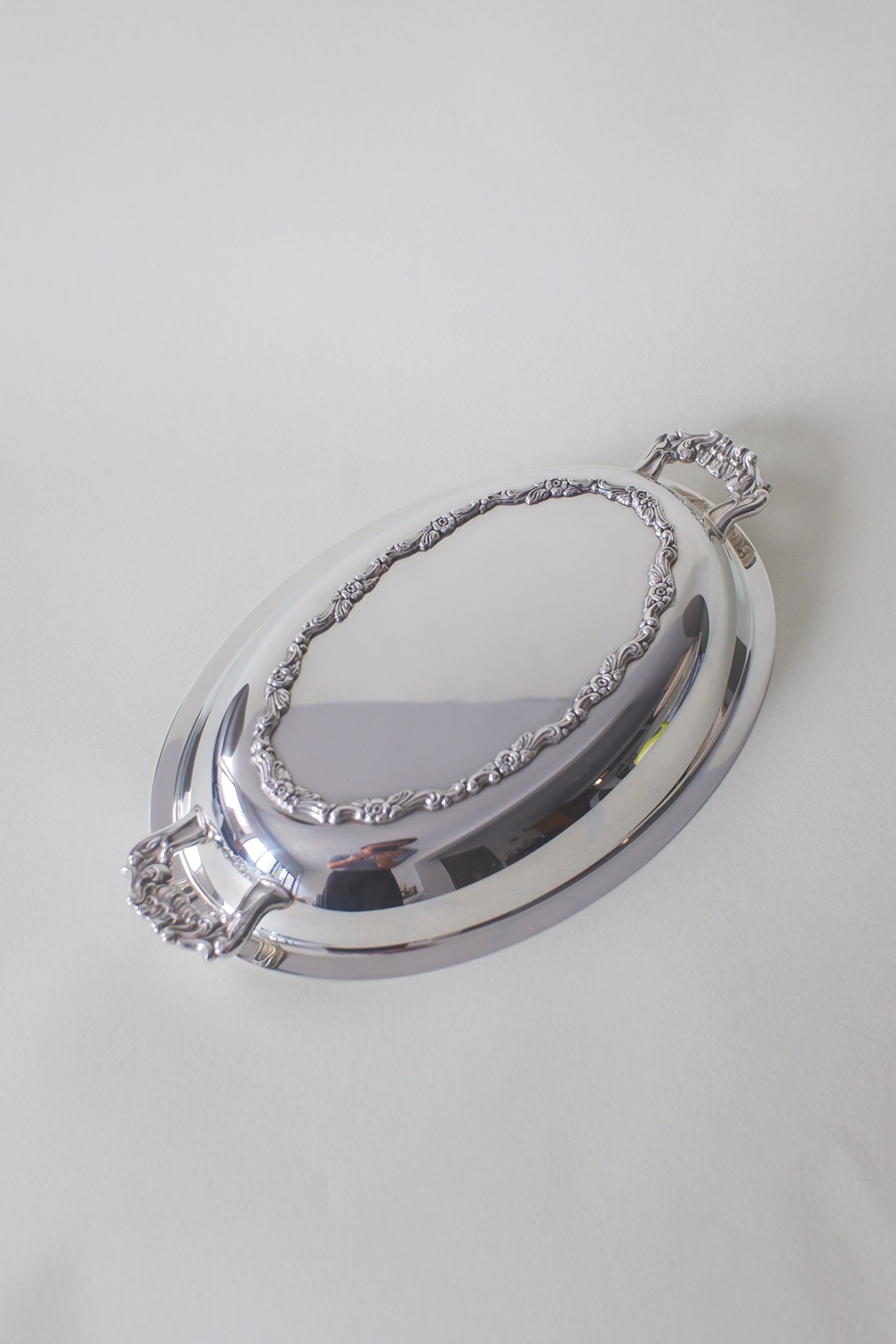 Vintage 鍍銀花邊橢圓托盤