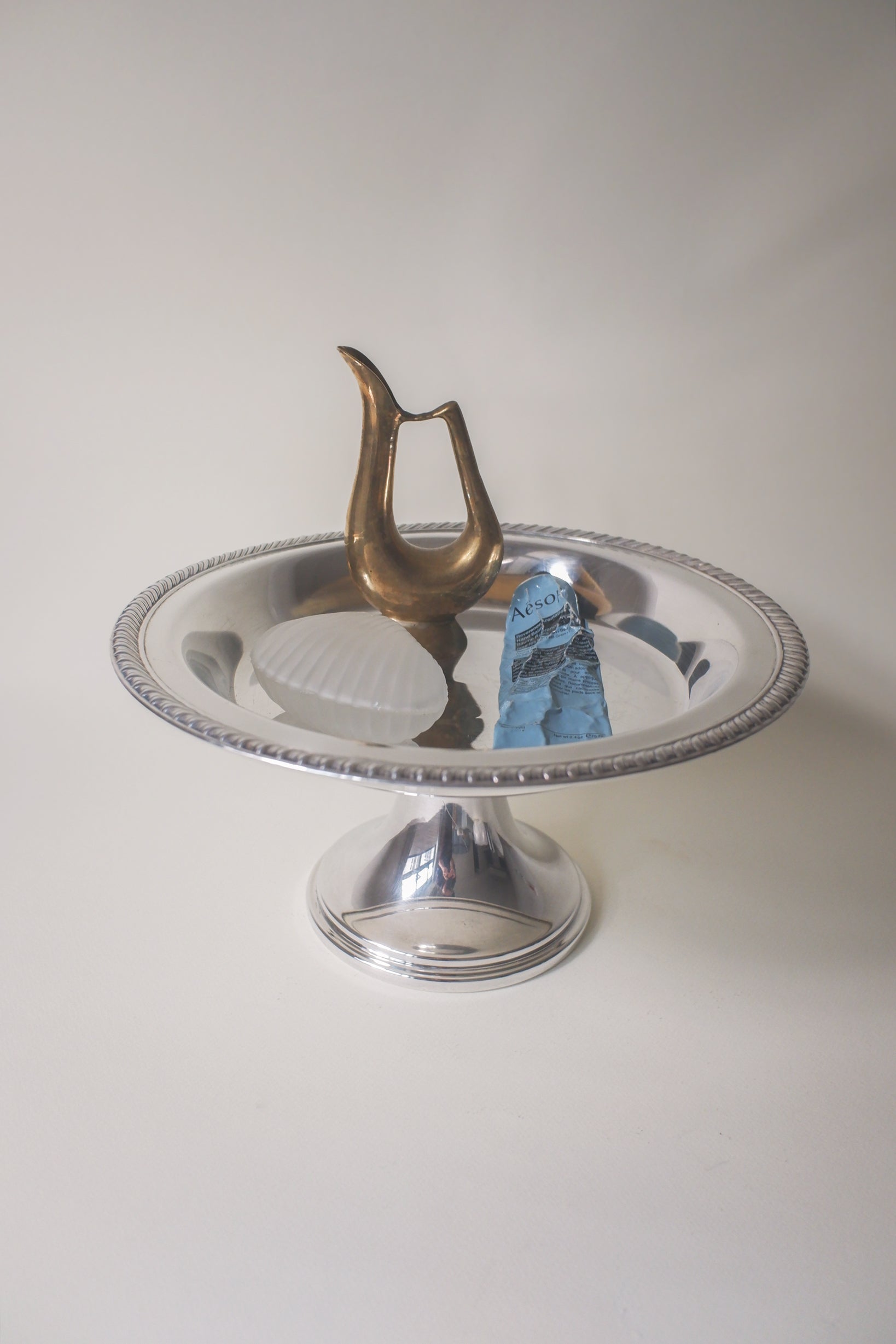 Vintage 古典繩紋高腳鍍銀盤