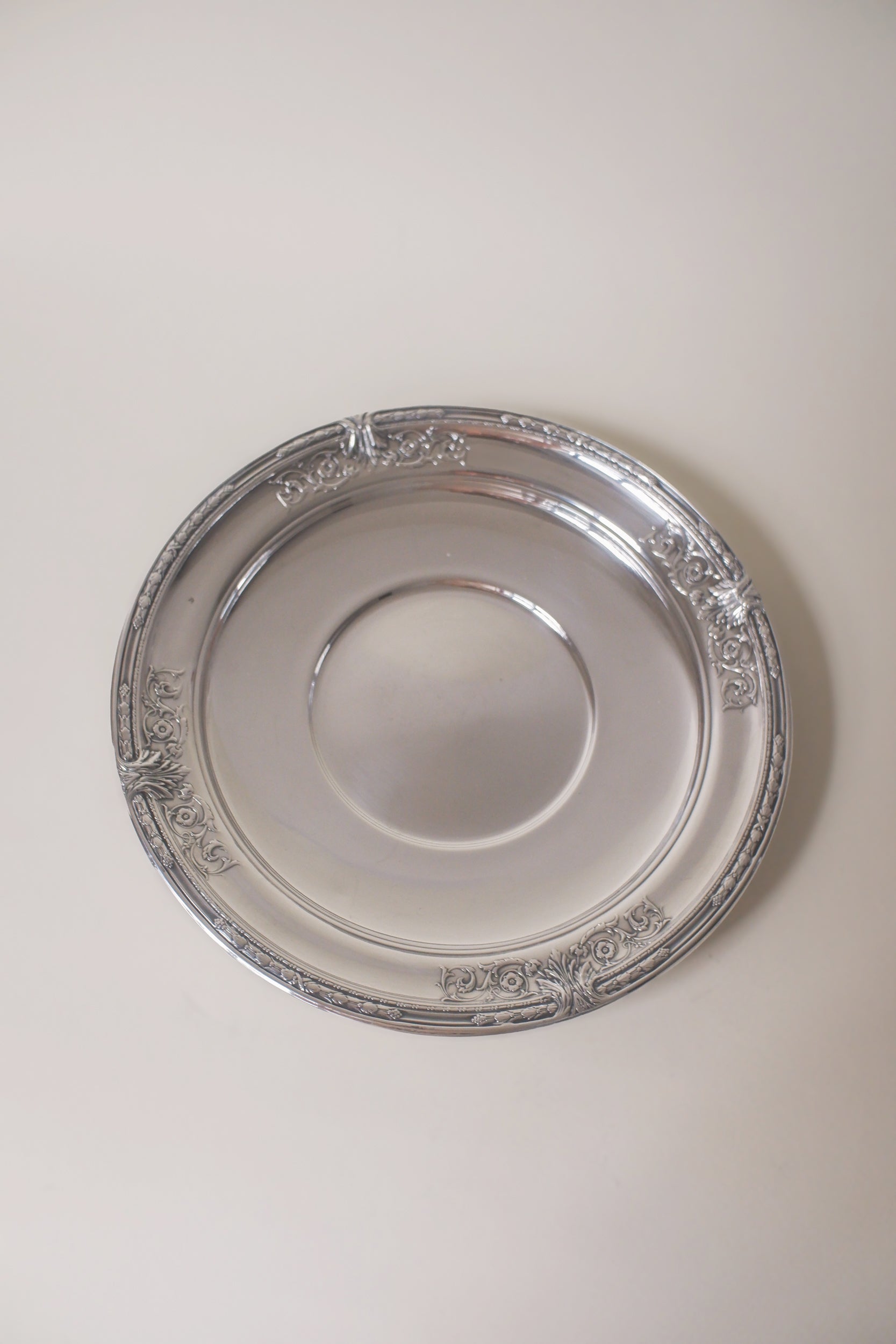 Vintage 花飾邊框鍍銀古董銀盤