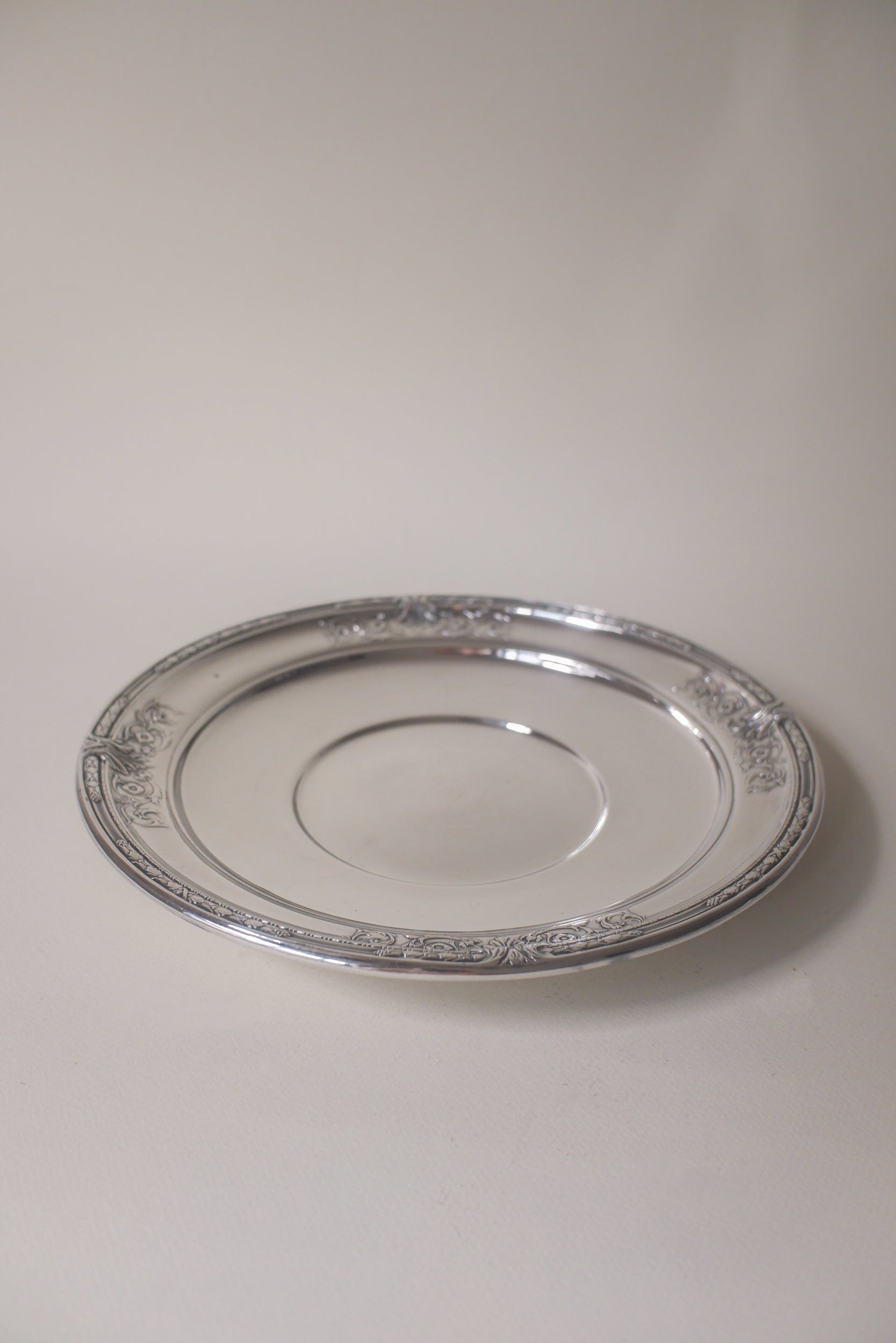 Vintage 花飾邊框鍍銀古董銀盤