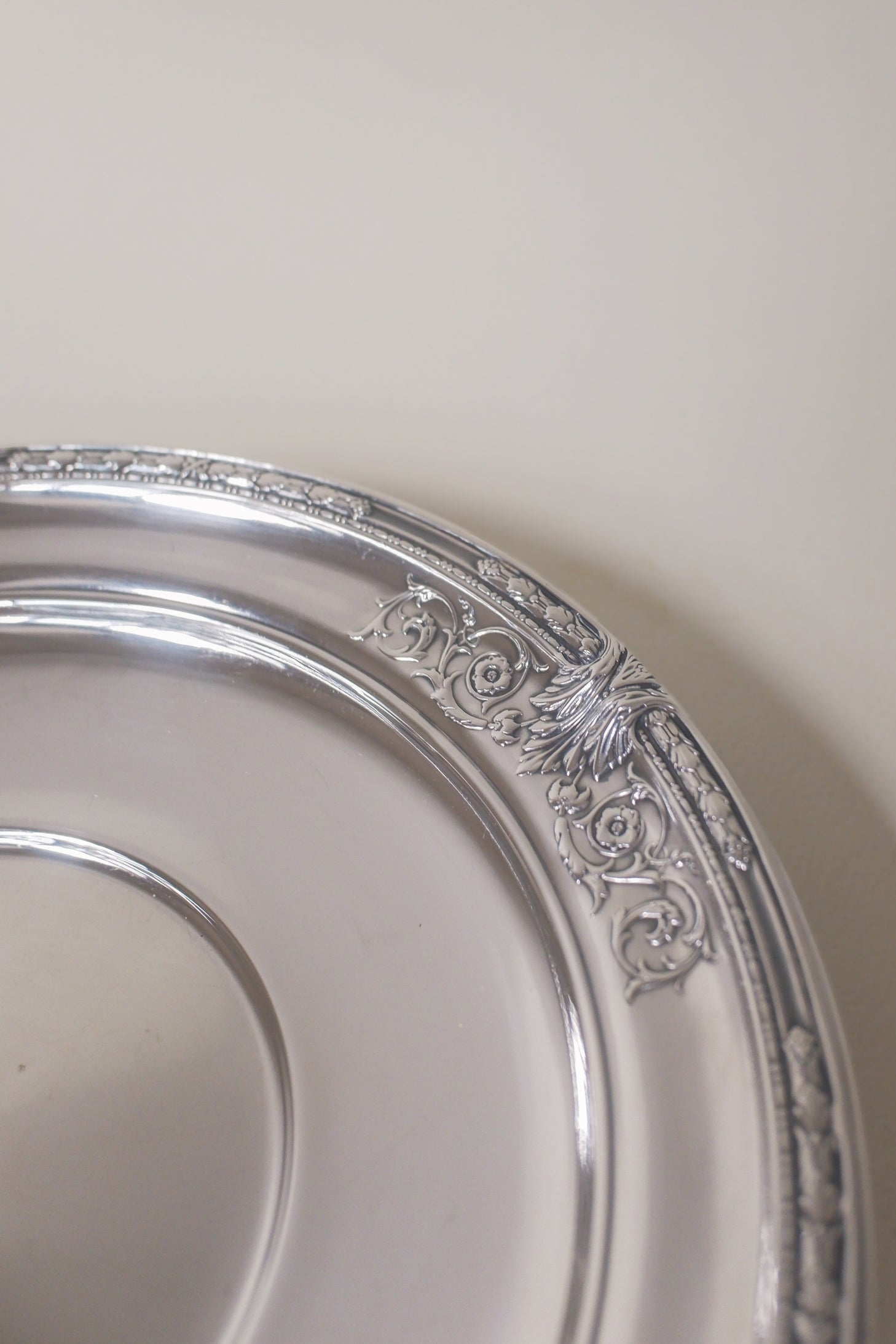 Vintage 花飾邊框鍍銀古董銀盤