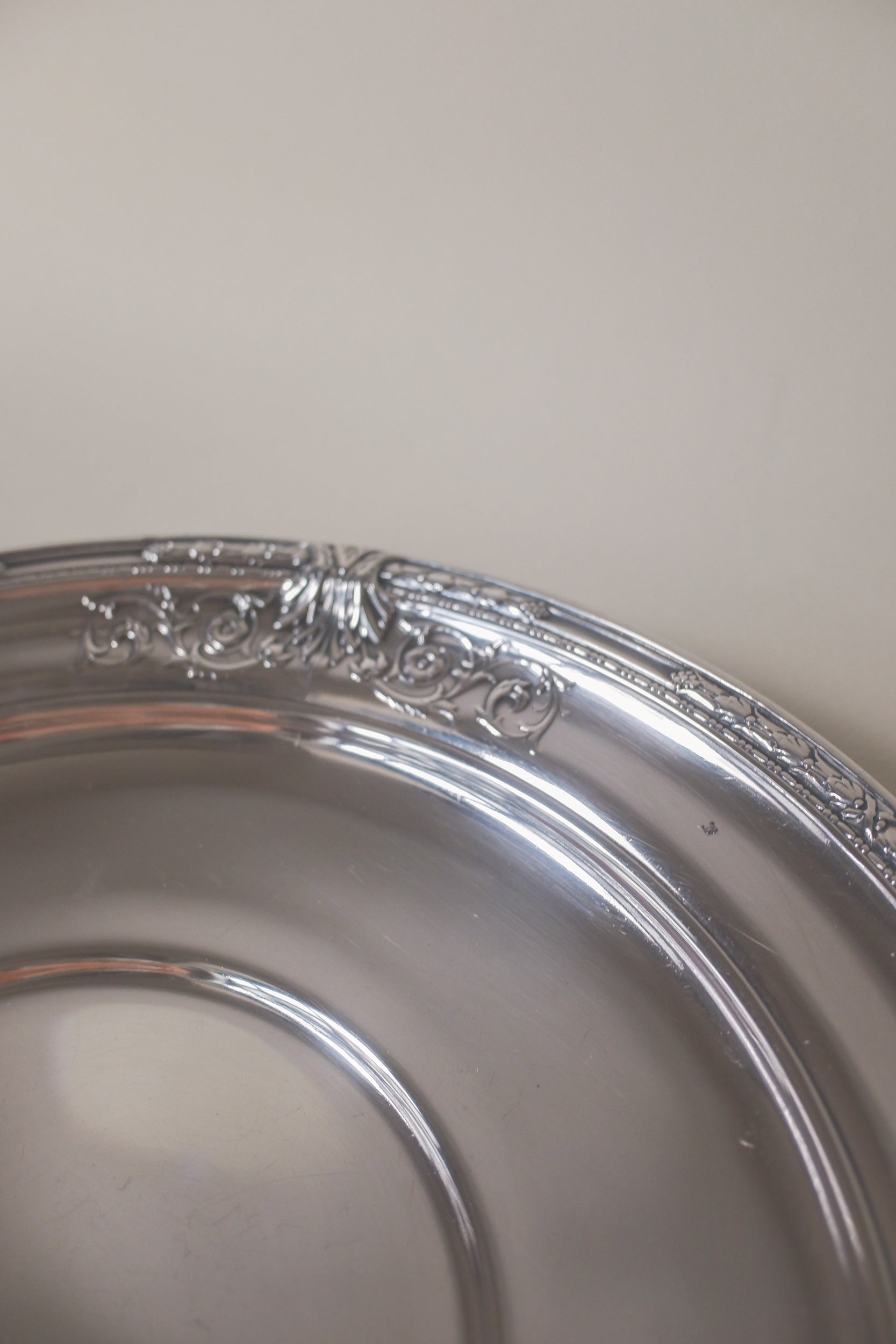 Vintage 花飾邊框鍍銀古董銀盤