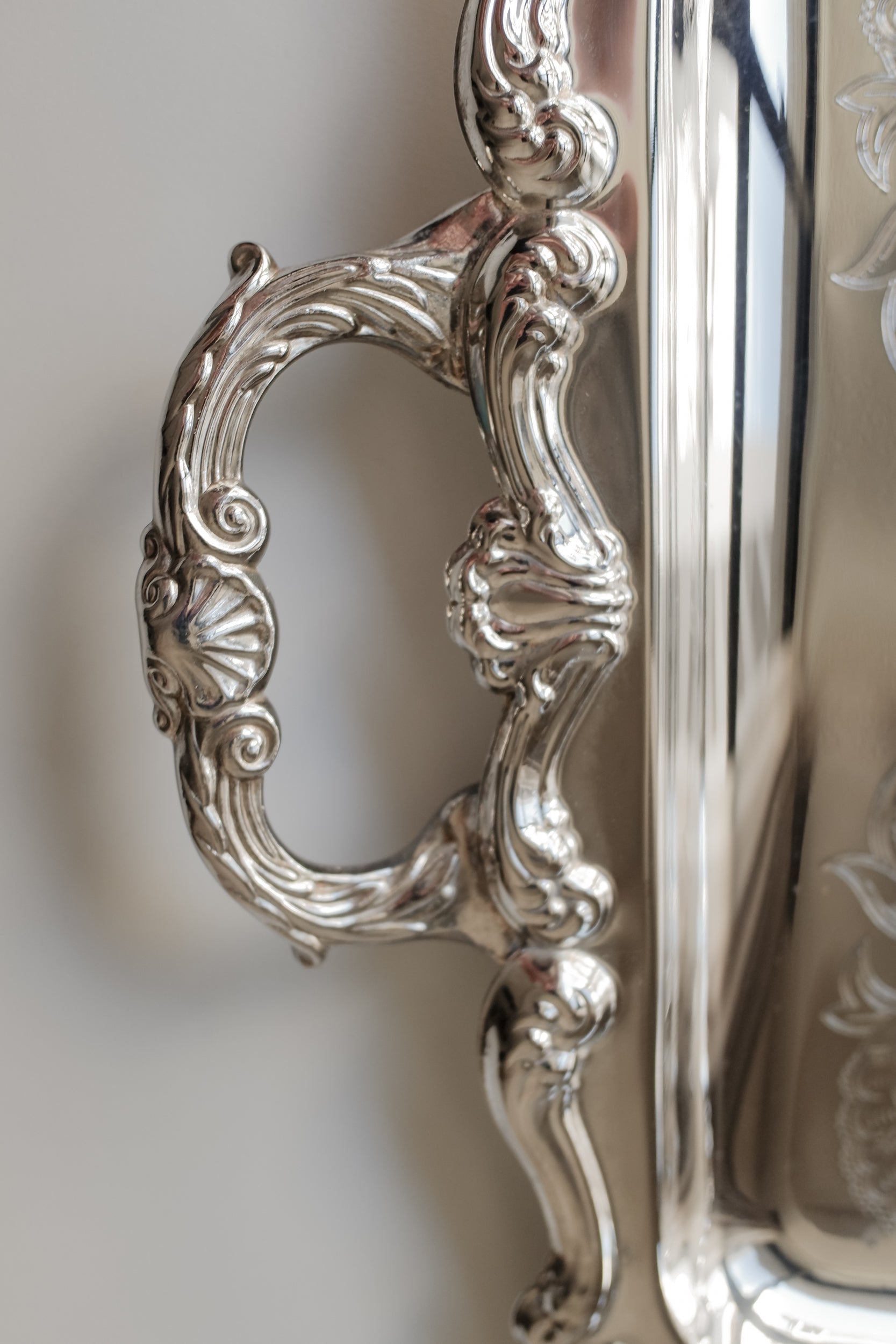 Vintage 花卉滿刻紋雙耳托盤(大)