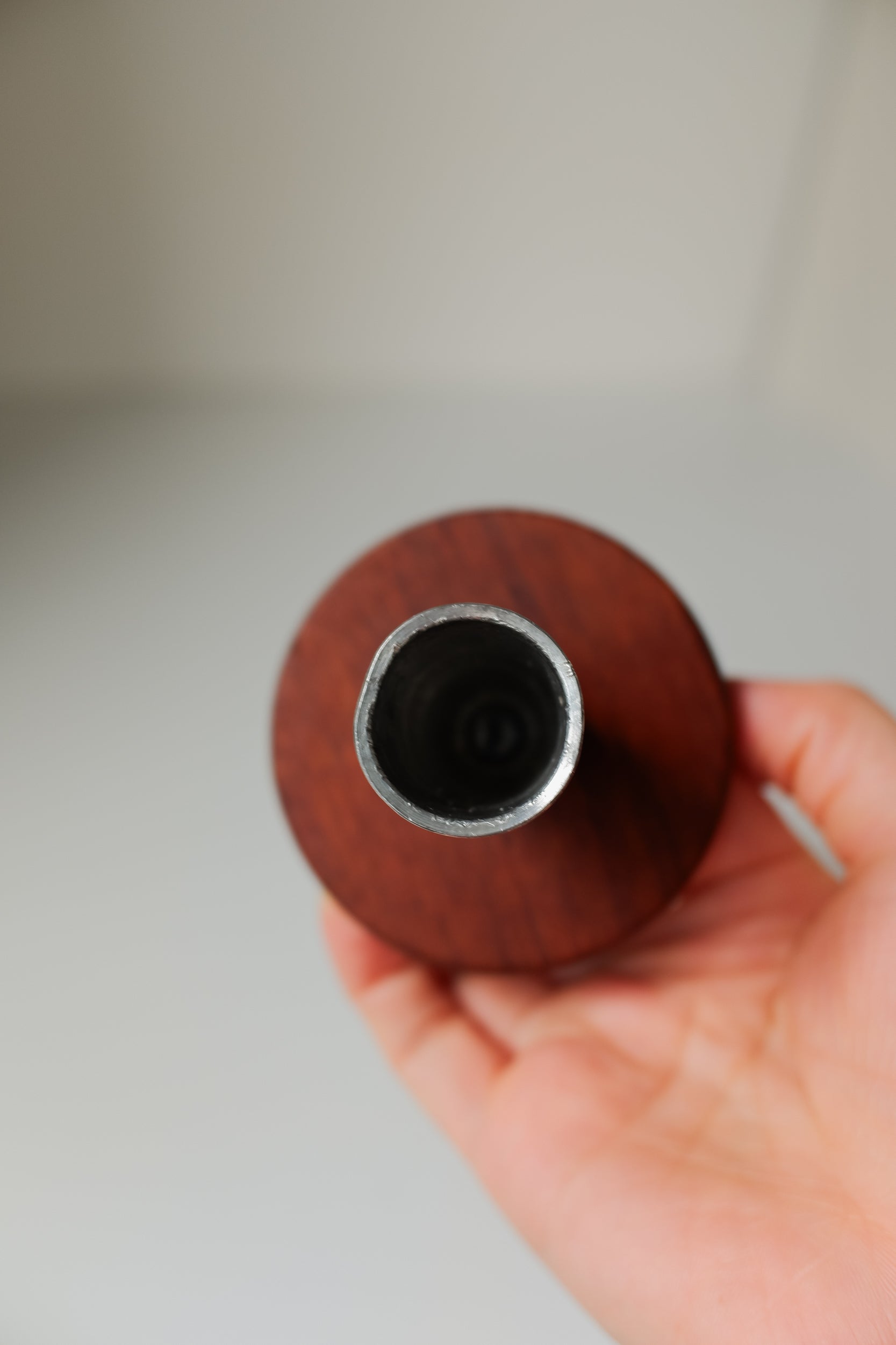 Vintage 現代主義幾何錐形銀色燭台(單座)