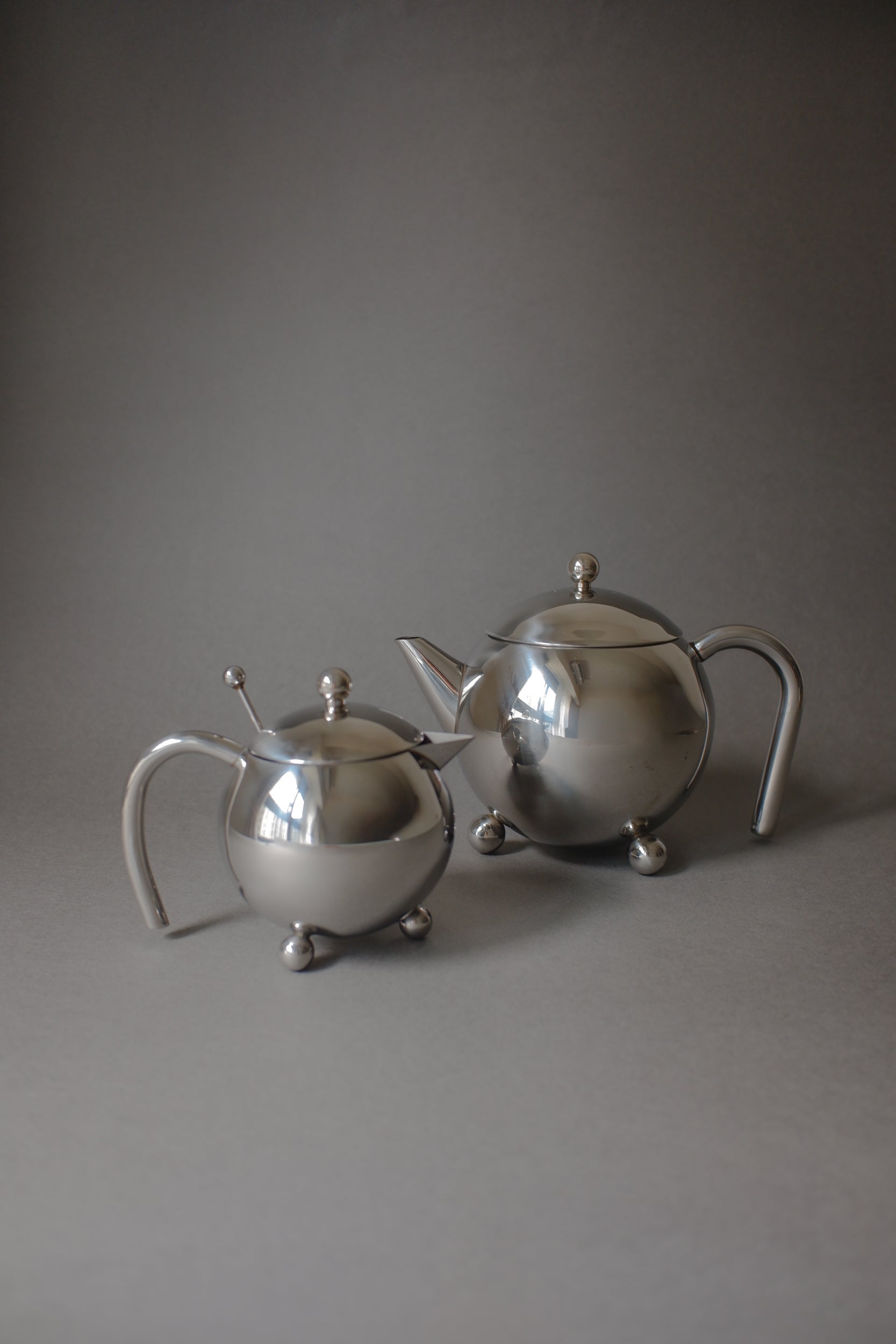 Vintage MCM鏡面球體小壺&茶匙