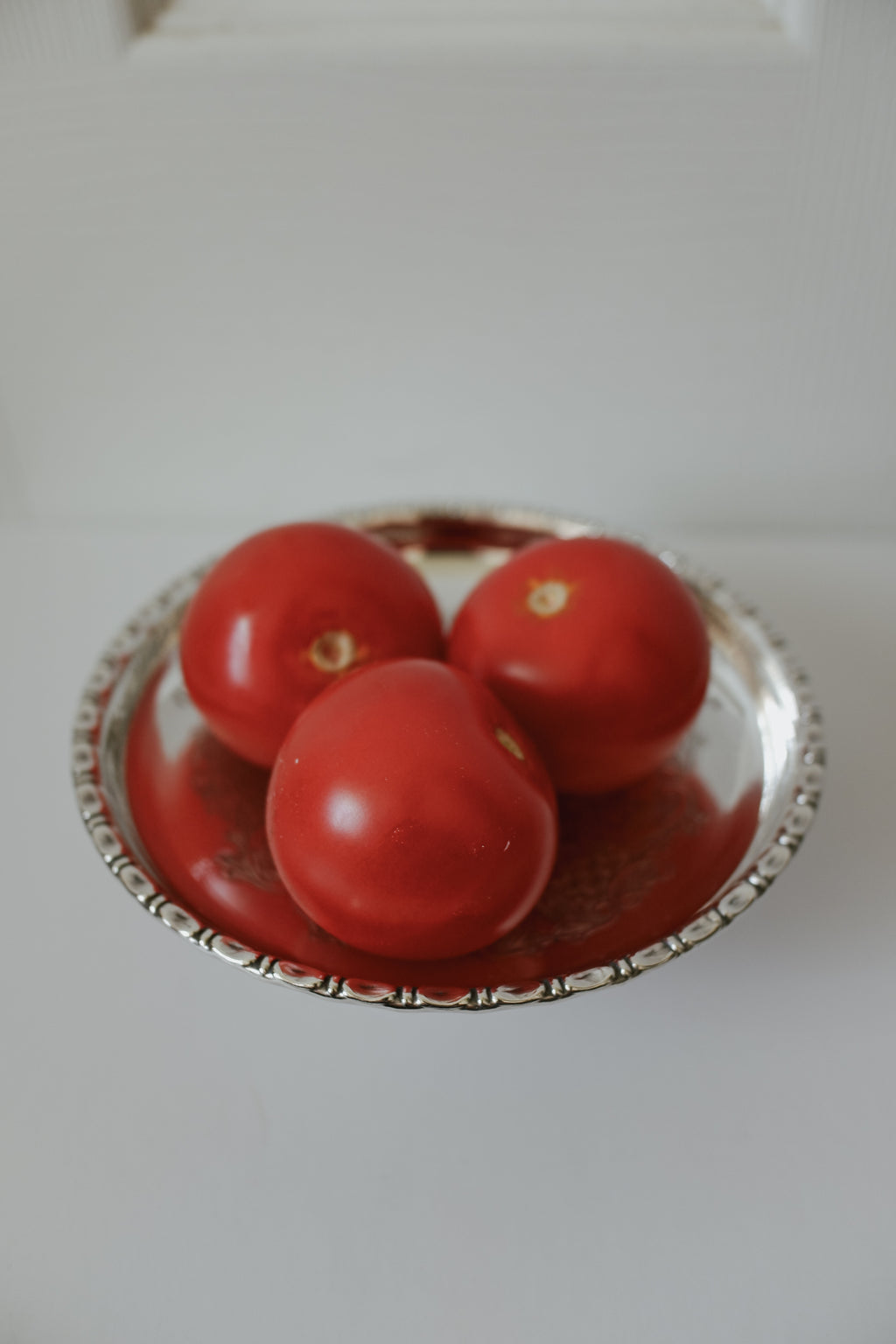 Vintage 珠邊刻紋鍍銀高腳盤