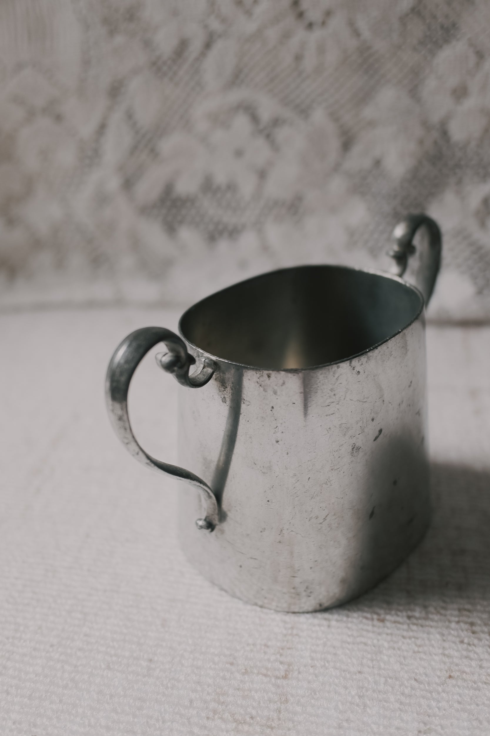 Vintage 銀色直筒雙耳小錫器