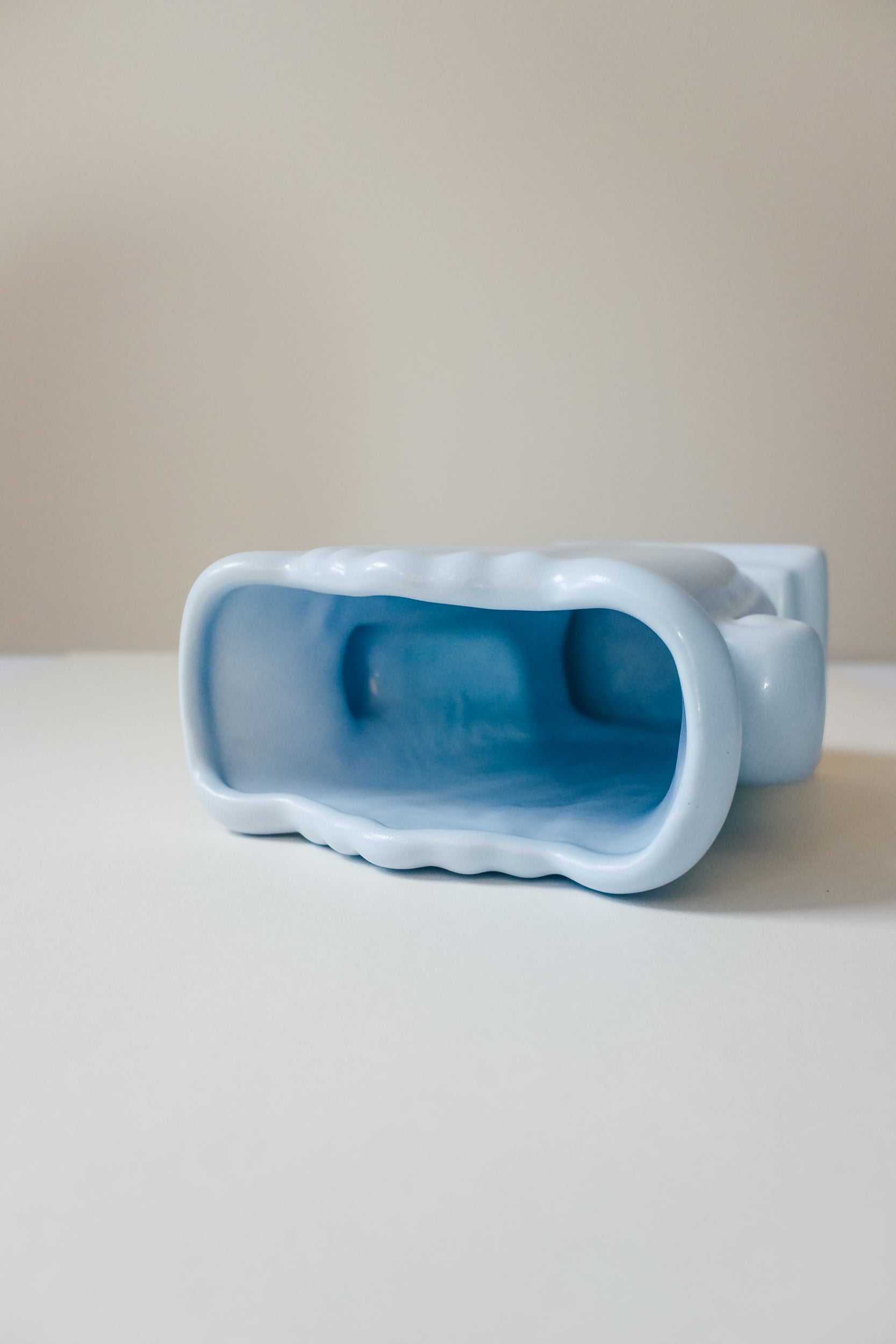 Vintage 霧面粉藍釉色貝型花器