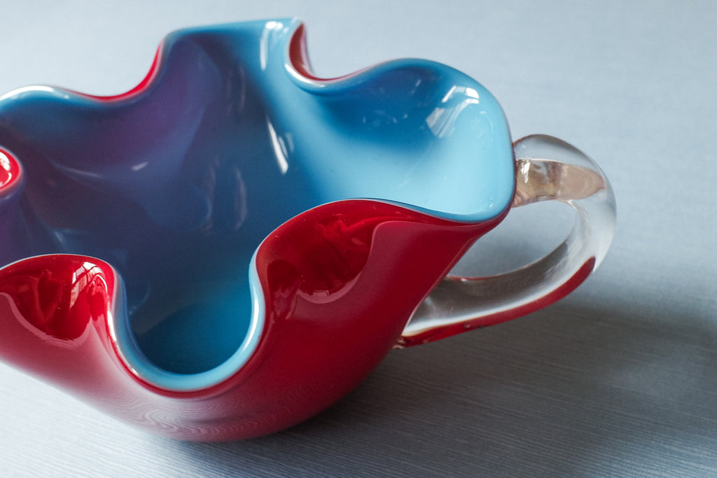 Vintage 手工雙色玻璃波浪杯