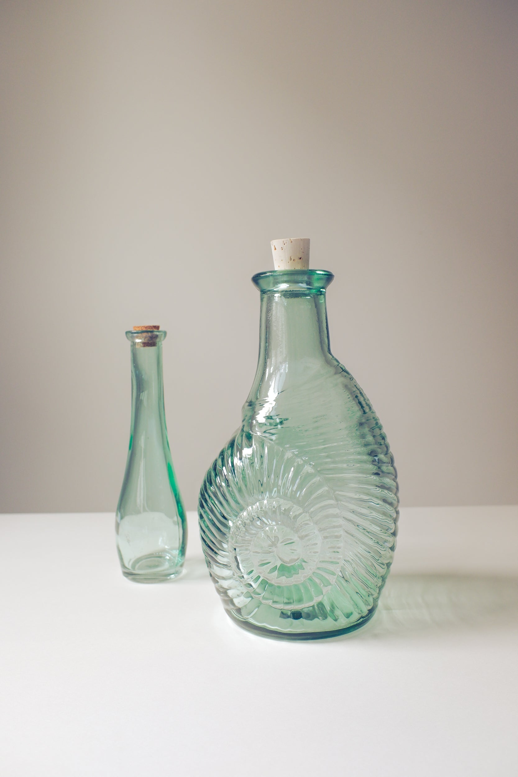 Vintage 清透綠玻璃貝殼瓶組