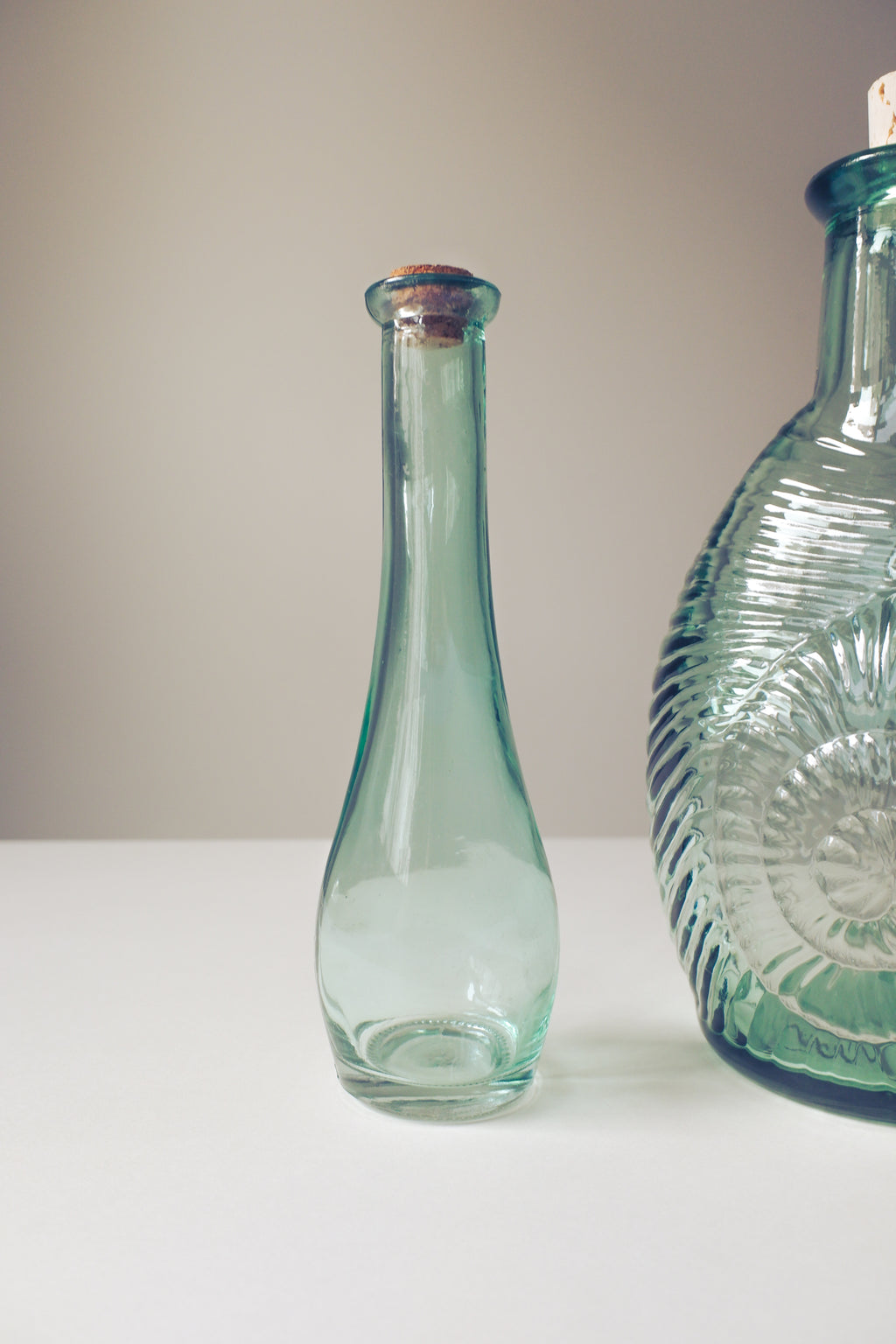 Vintage 清透綠玻璃貝殼瓶組