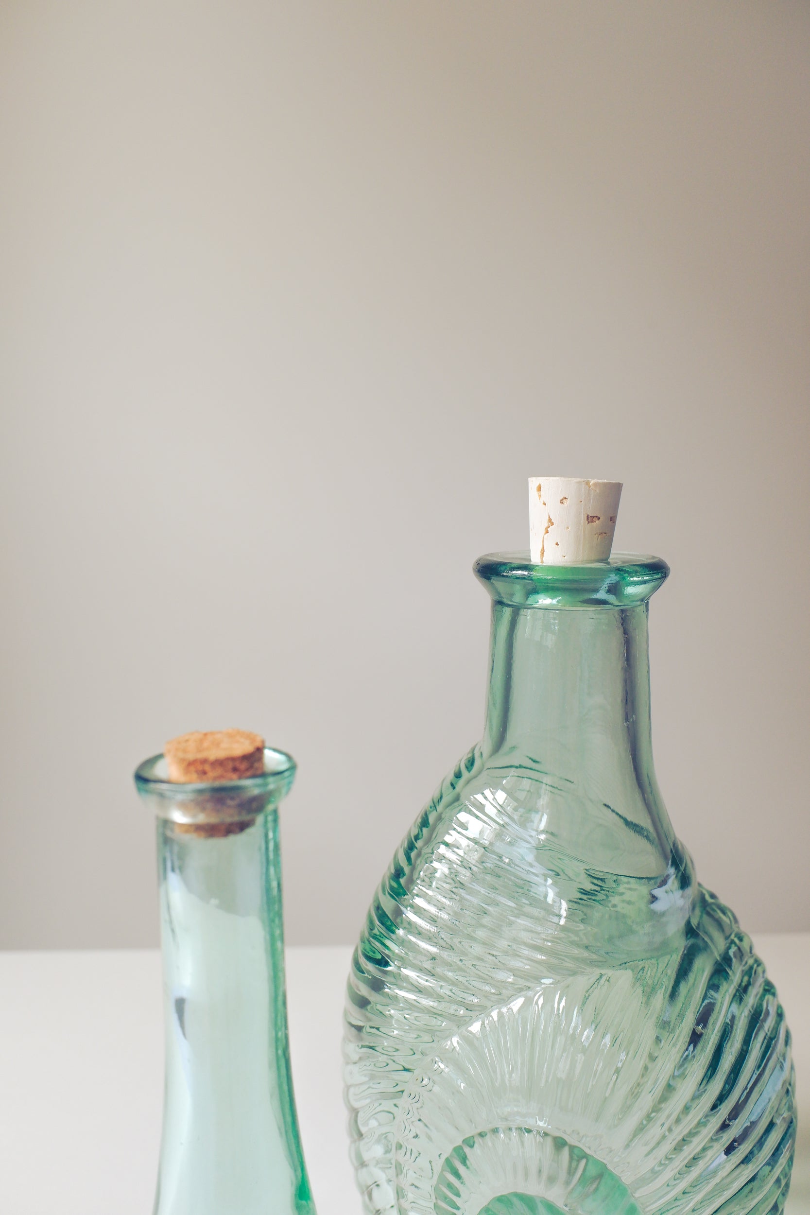 Vintage 清透綠玻璃貝殼瓶組