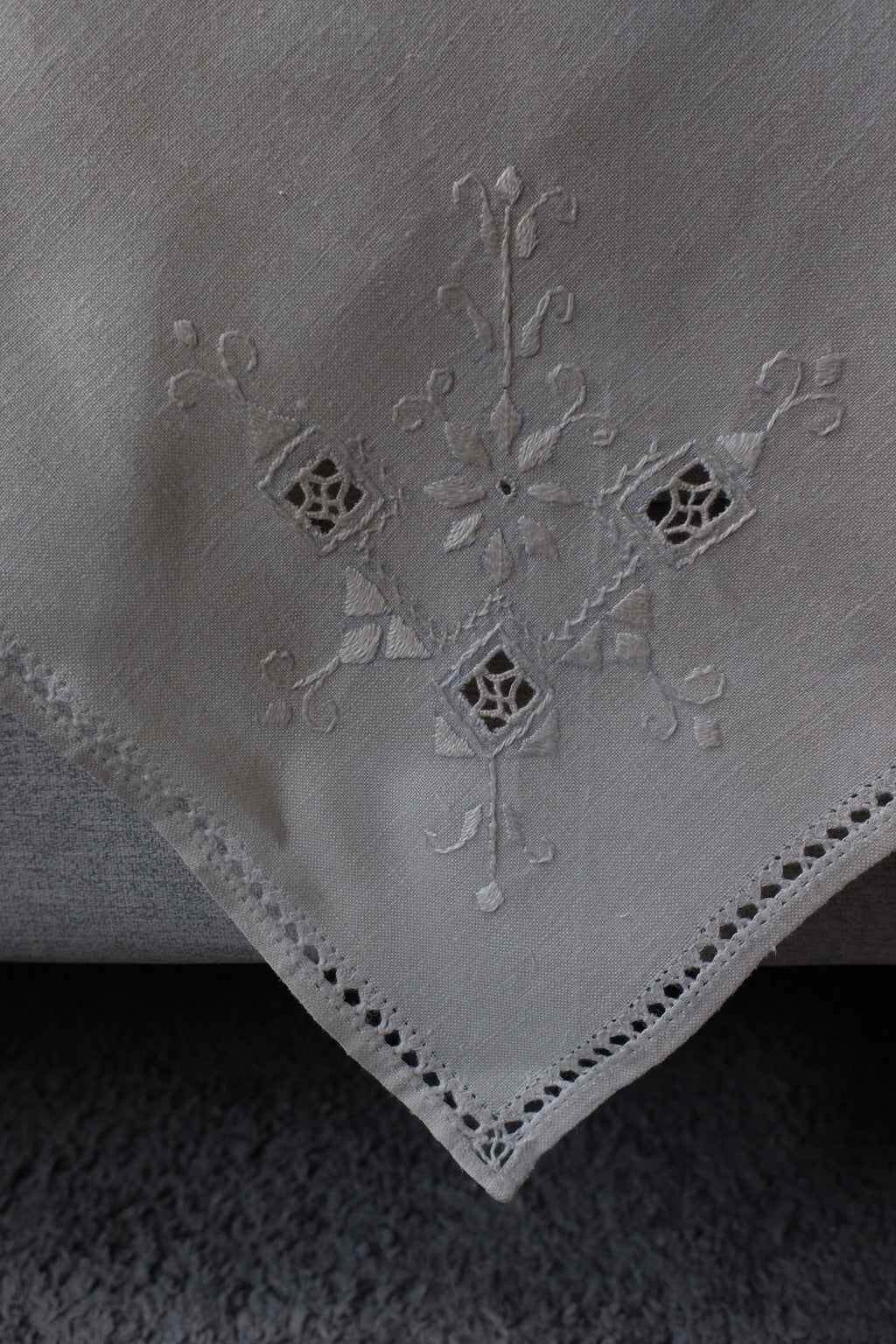 Vintage 米灰色棉麻桌巾(ㄧ組兩張)