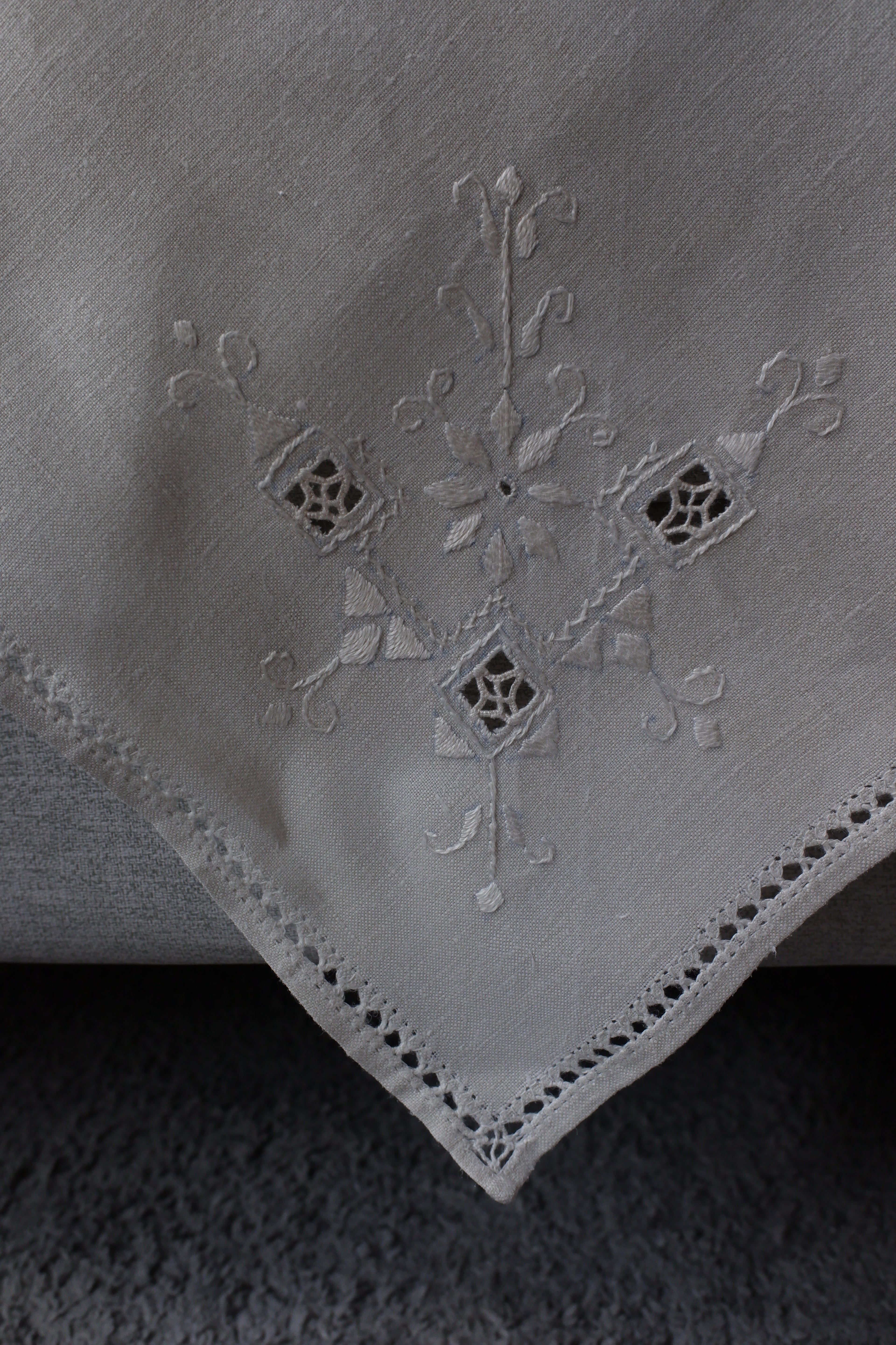 Vintage 米灰色棉麻桌巾(ㄧ組兩張)