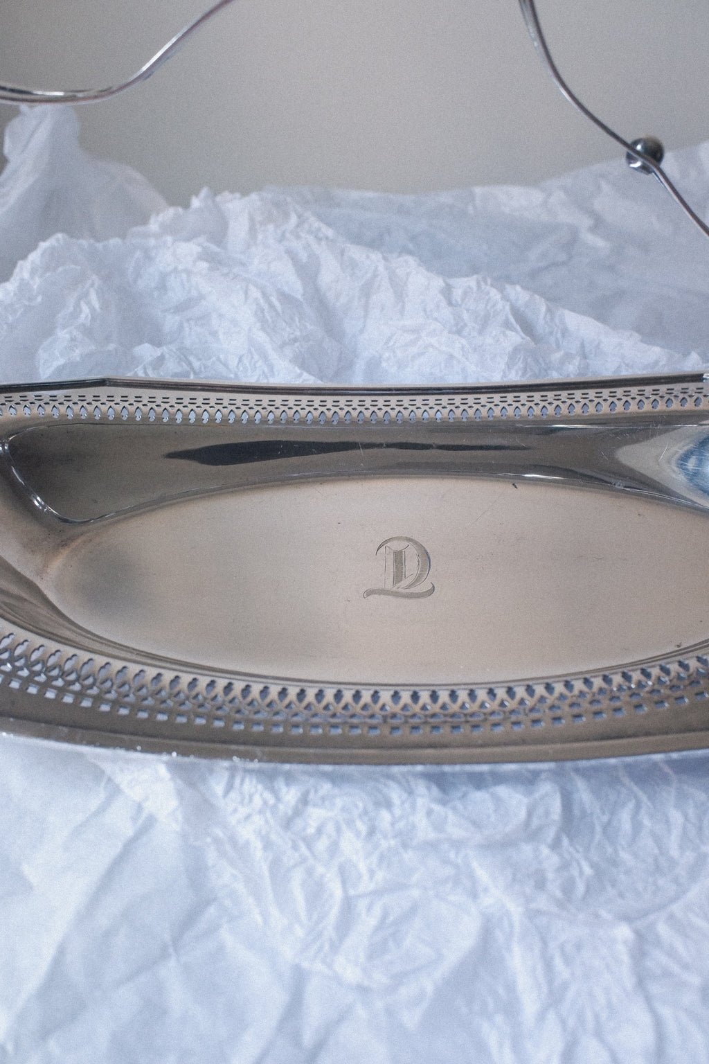 Vintage 1940's曲線手把鍍銀提盤