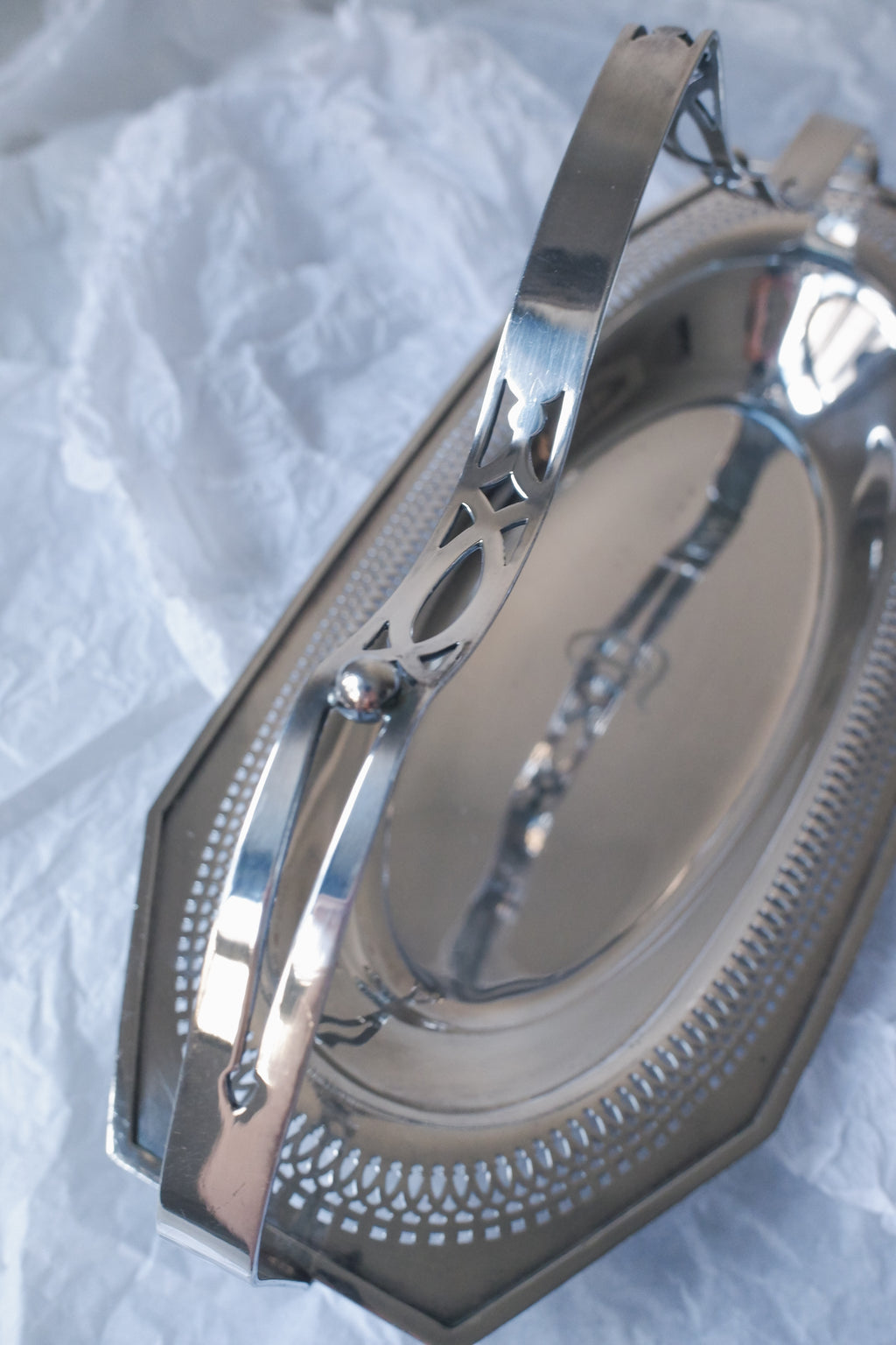 Vintage 1940's曲線手把鍍銀提盤