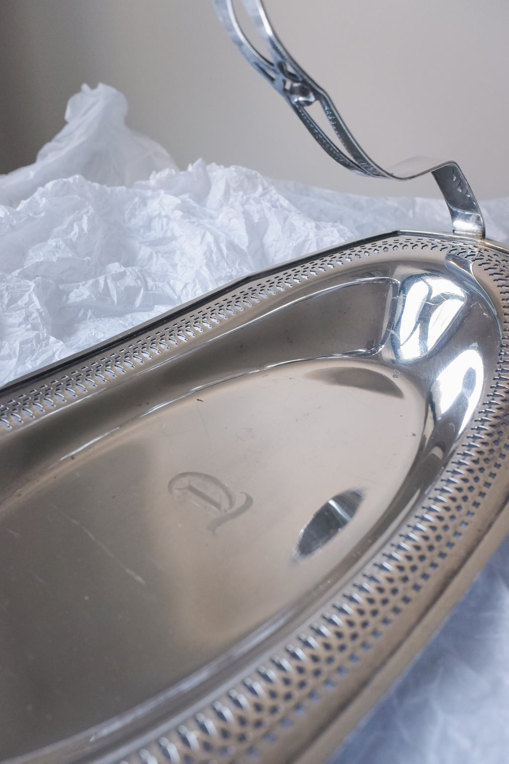 Vintage 1940's曲線手把鍍銀提盤