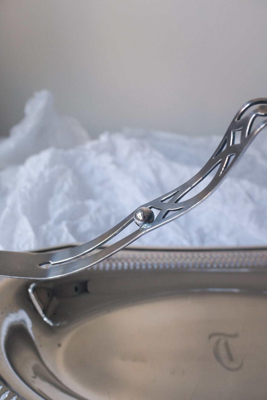 Vintage 1940's曲線手把鍍銀提盤