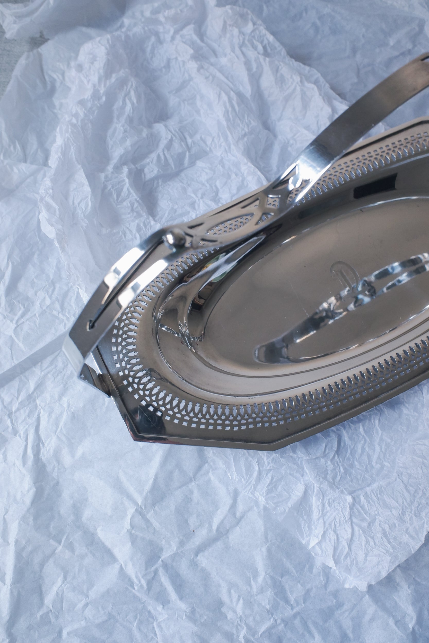 Vintage 1940's曲線手把鍍銀提盤