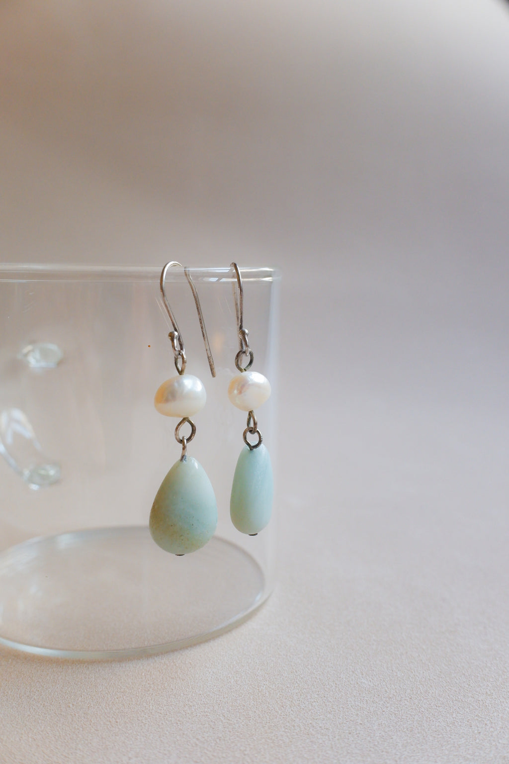 Vintage 珍珠綠瑪瑙古董耳環