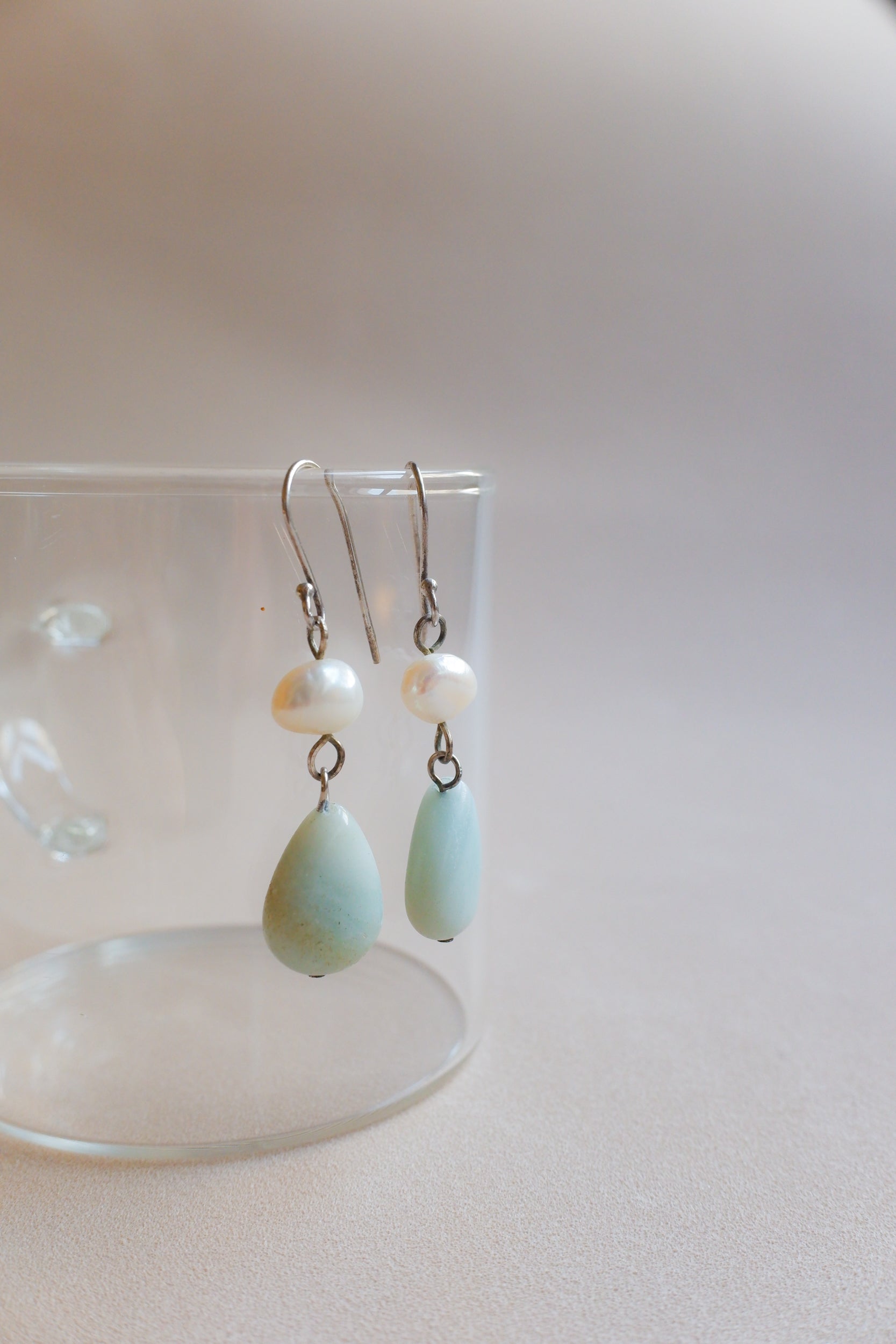 Vintage 珍珠綠瑪瑙古董耳環