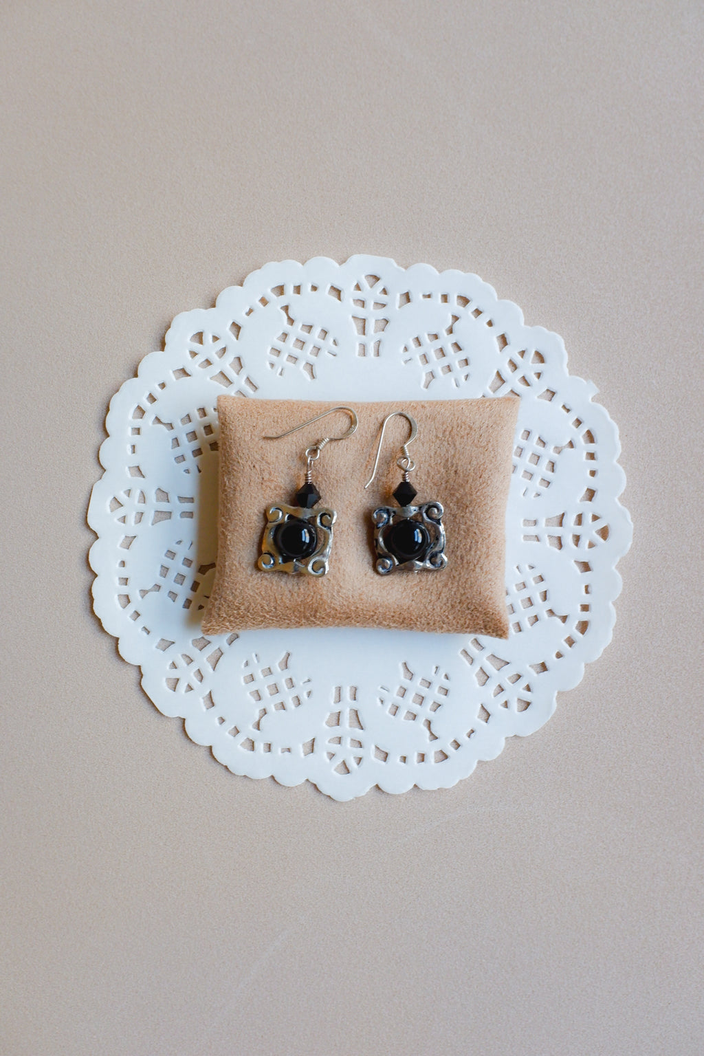 Vintage 黑瑪瑙垂墜耳環