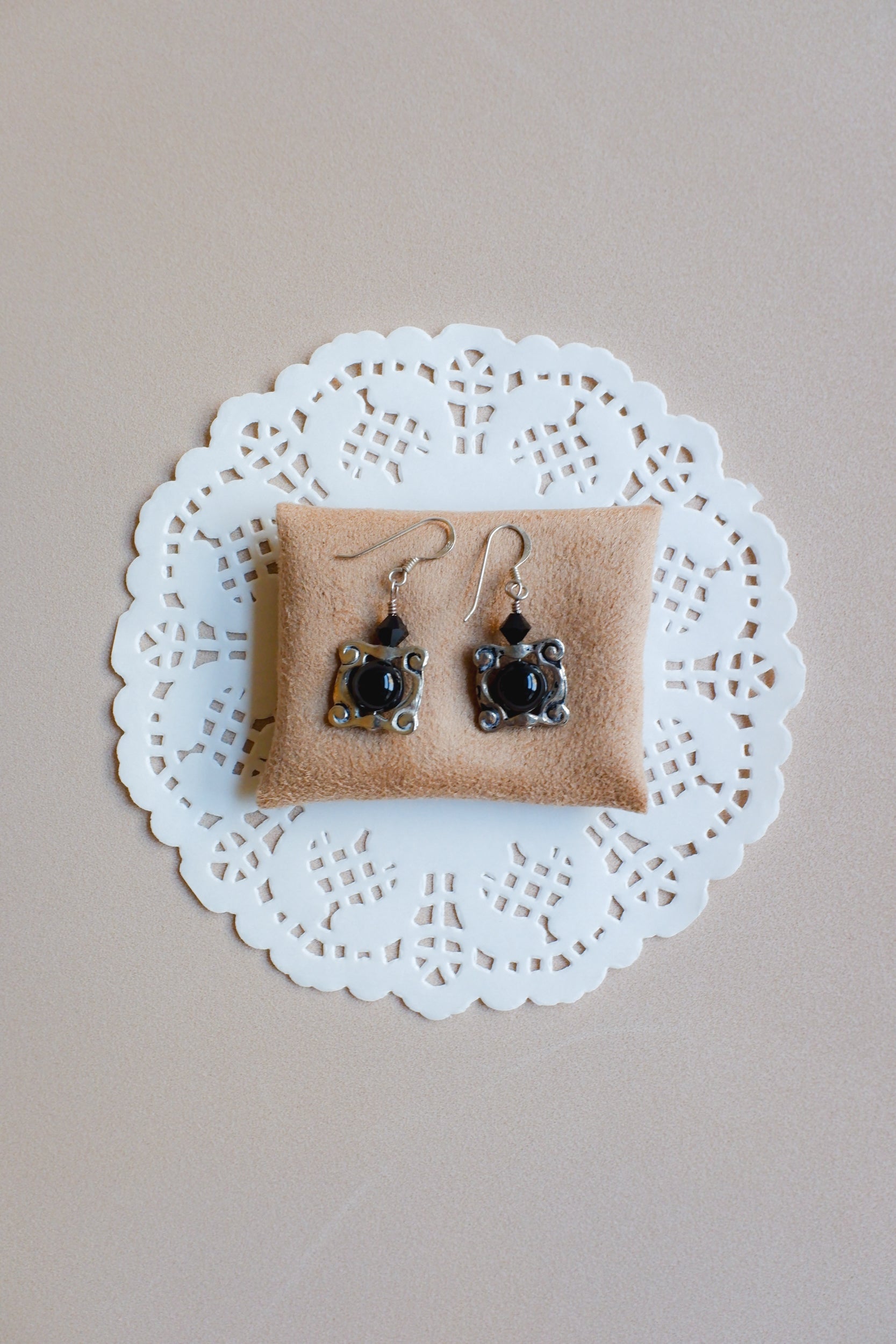 Vintage 黑瑪瑙垂墜耳環