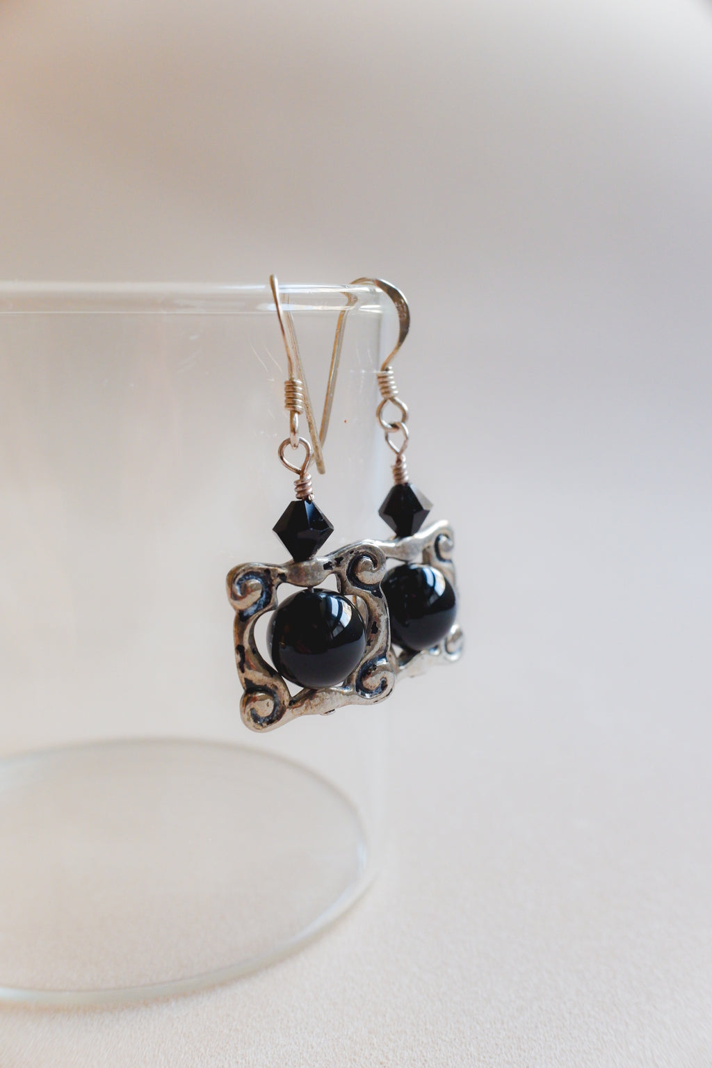 Vintage 黑瑪瑙垂墜耳環