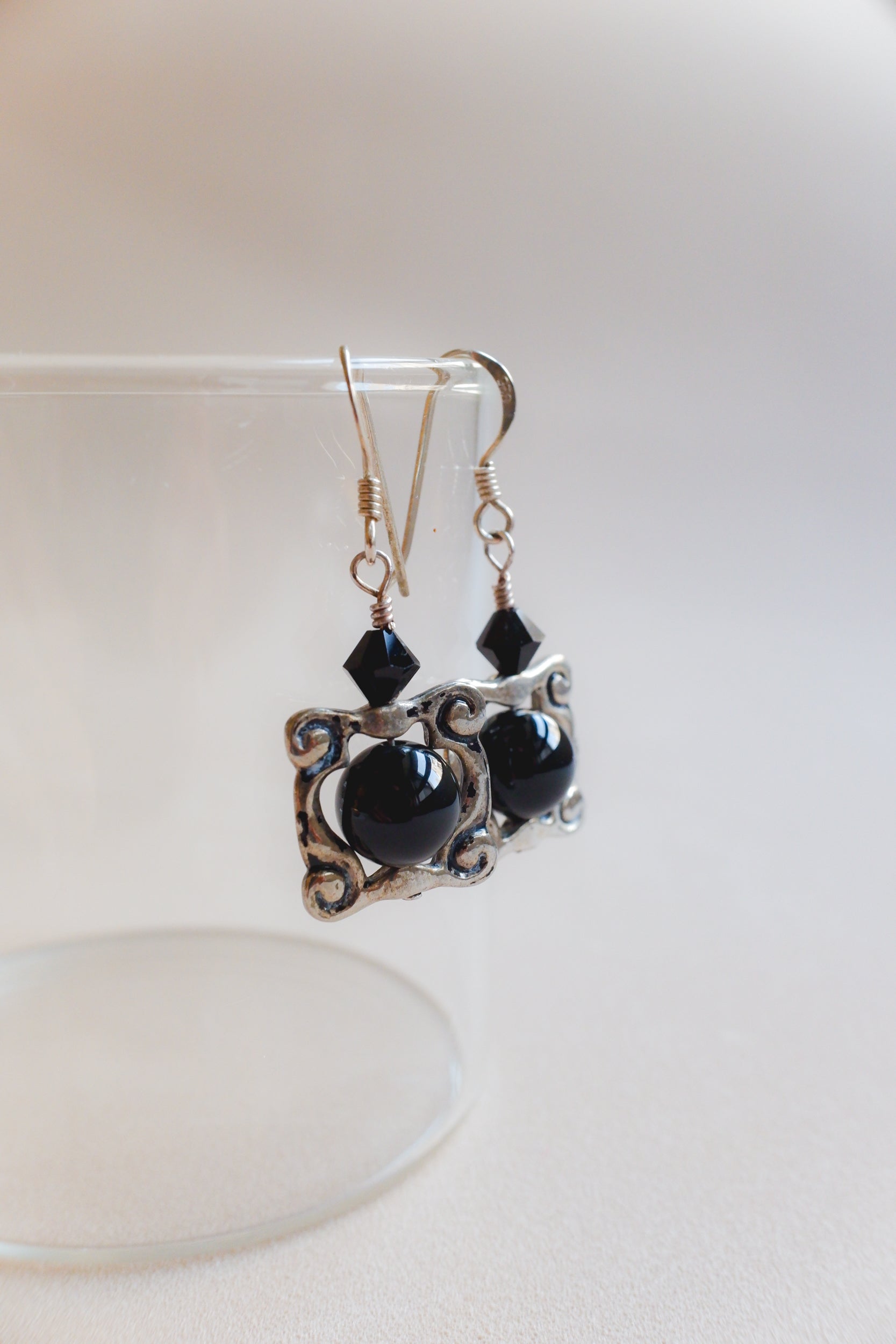 Vintage 黑瑪瑙垂墜耳環