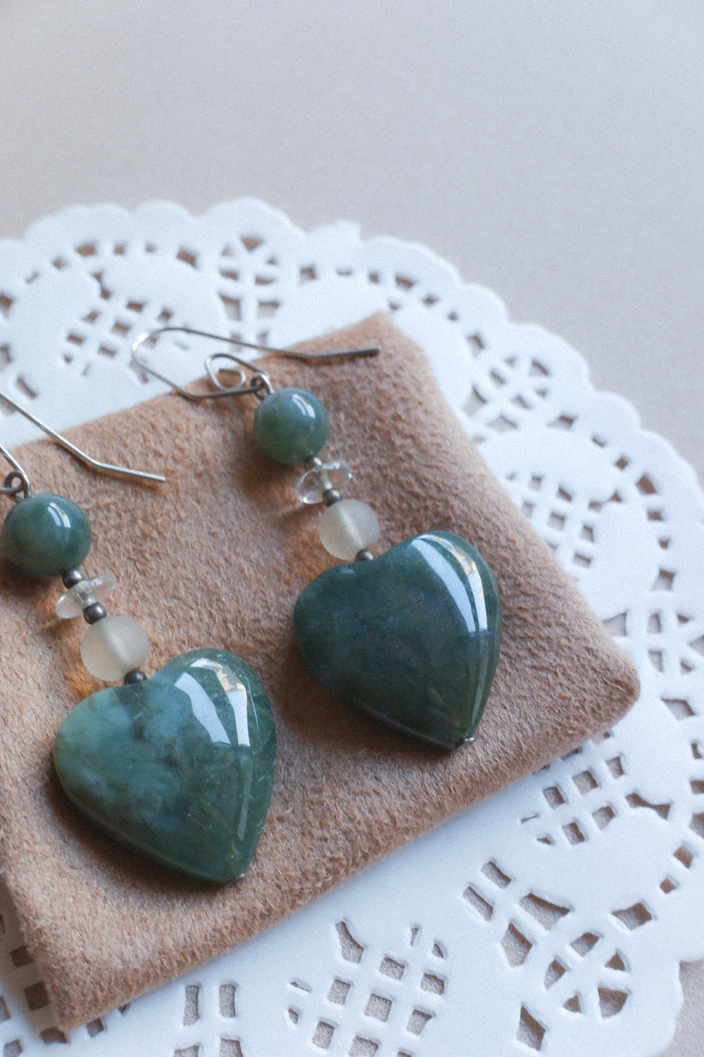 Vintage 綠水晶愛心古董耳環