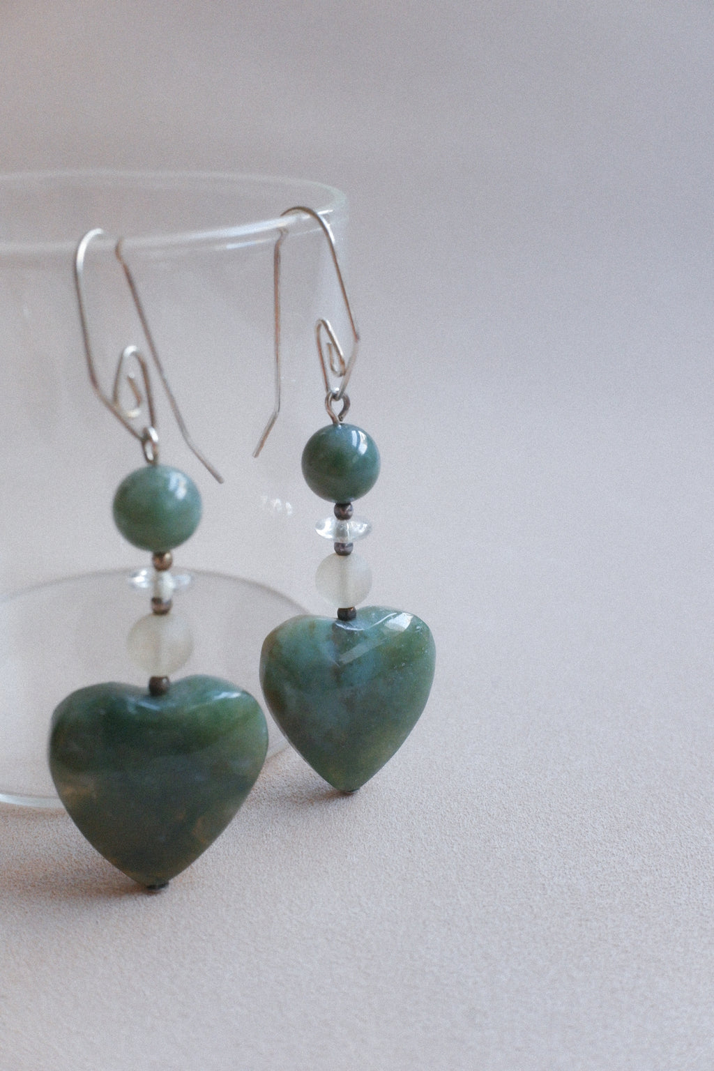 Vintage 綠水晶愛心古董耳環