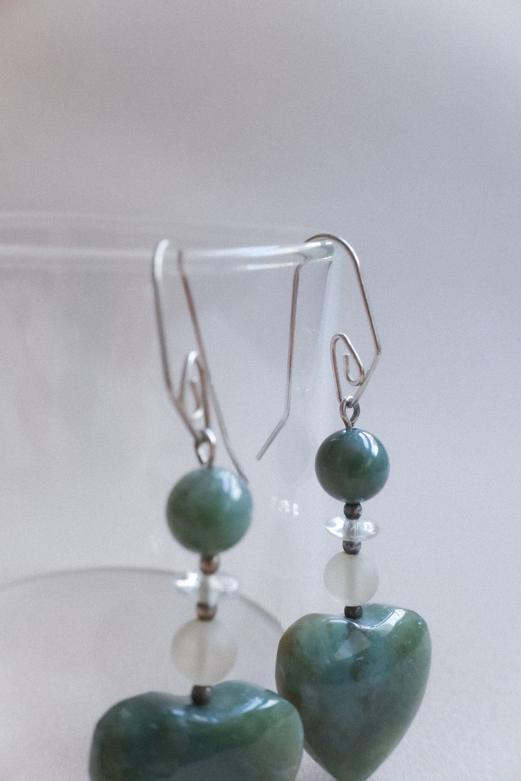 Vintage 綠水晶愛心古董耳環