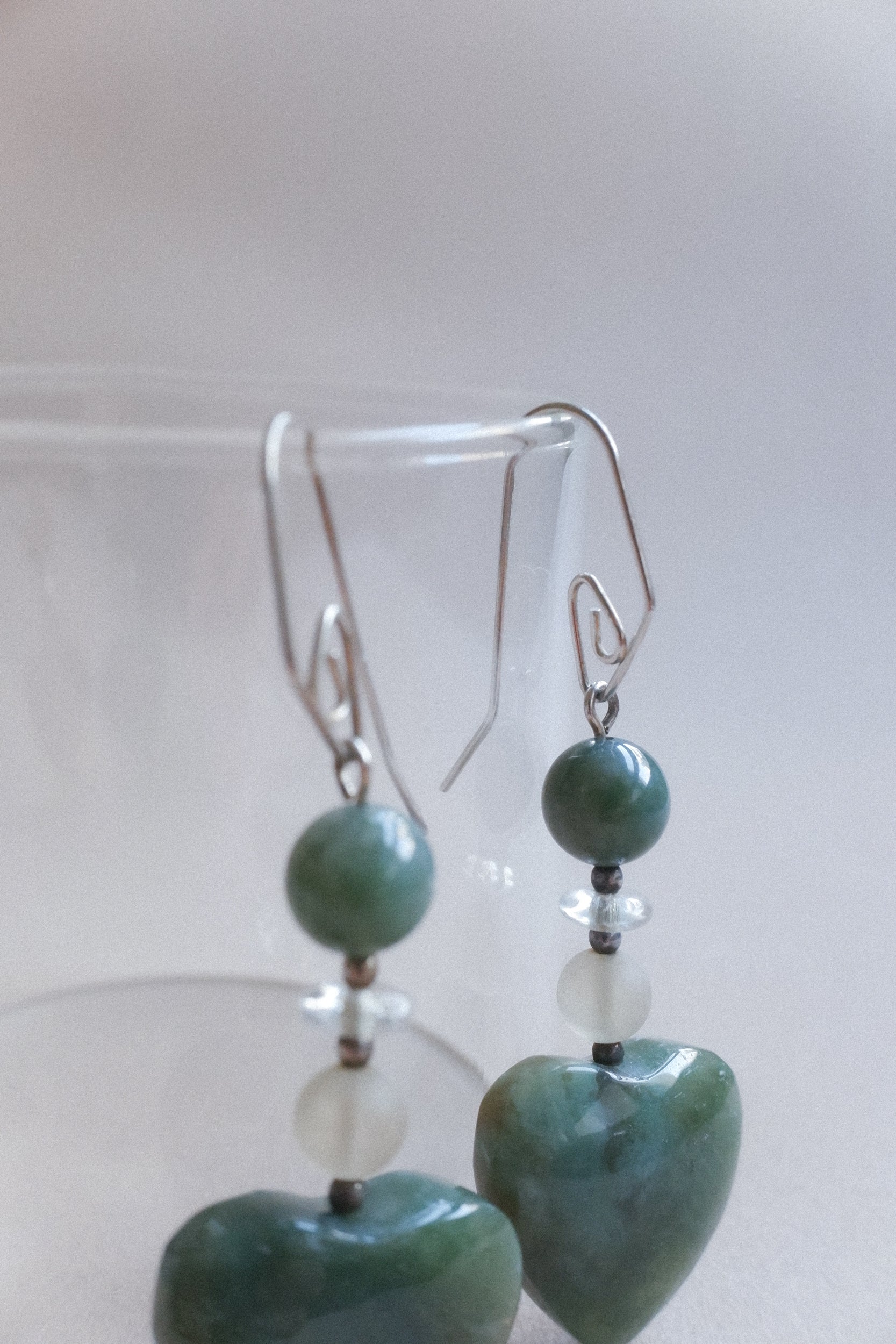 Vintage 綠水晶愛心古董耳環