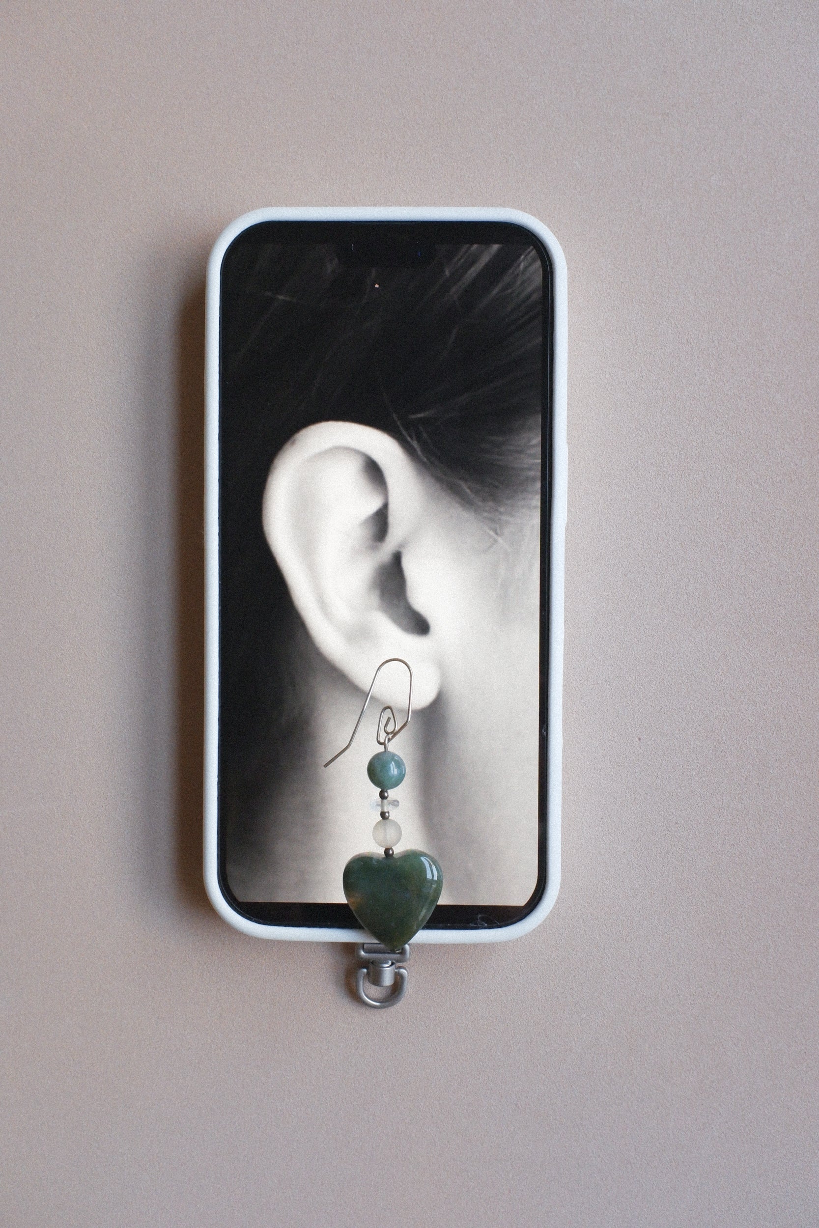 Vintage 綠水晶愛心古董耳環