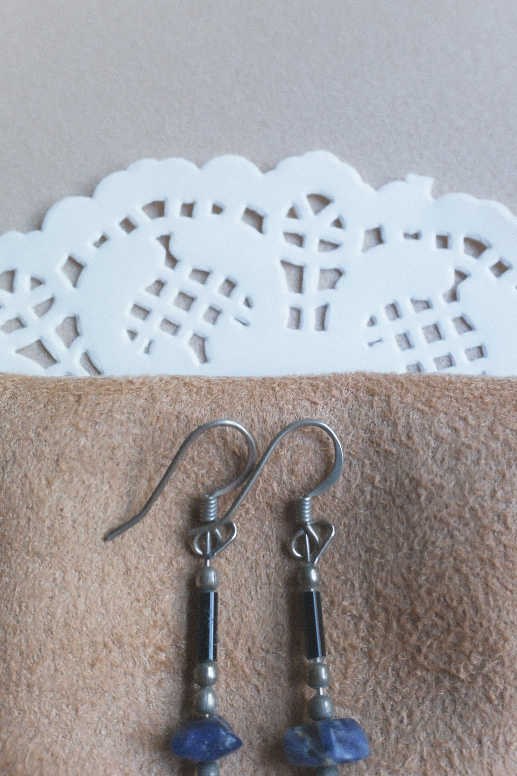 Vintage 藍色天然石古董耳環