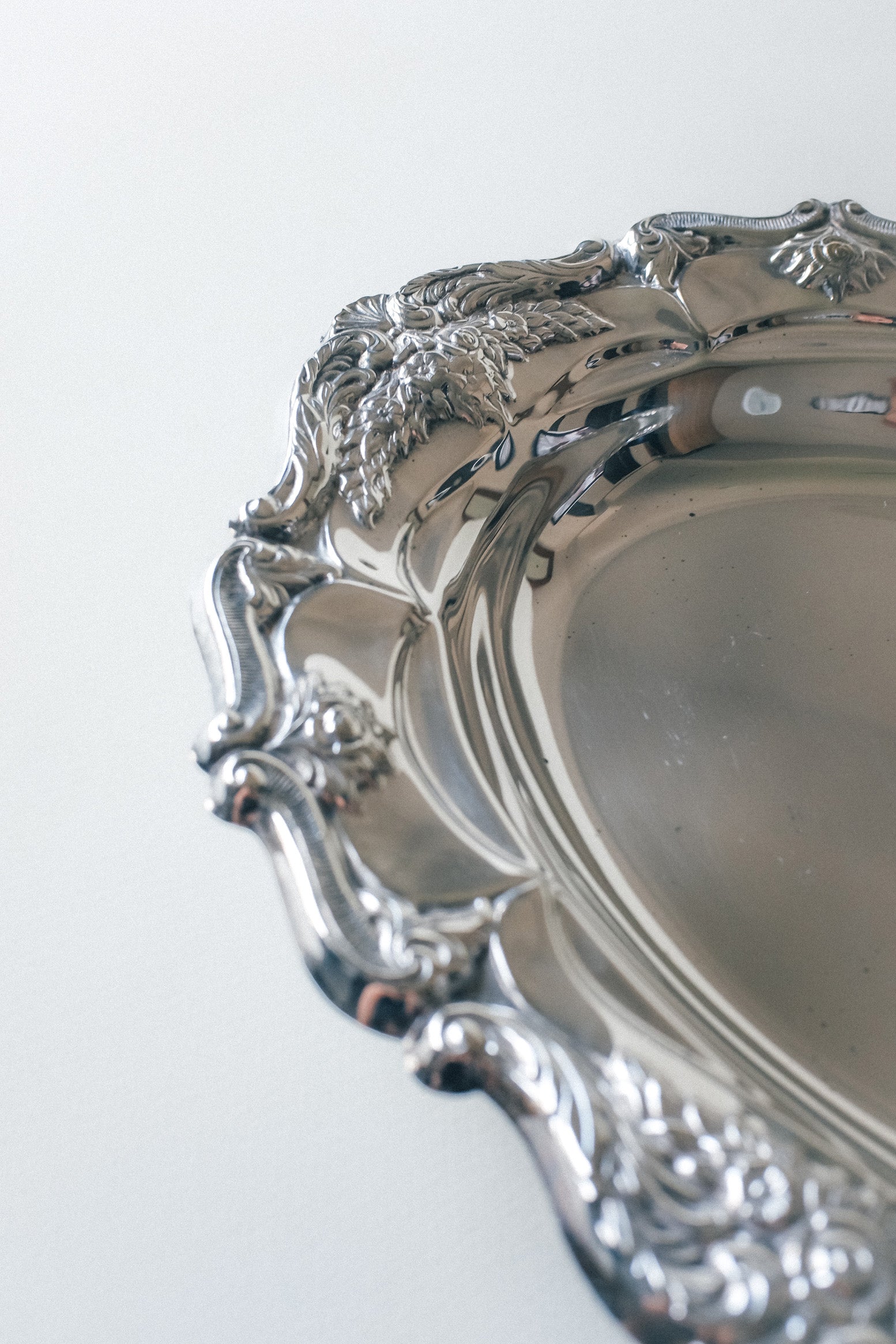 Vintage 玫瑰雕紋古董銀盤