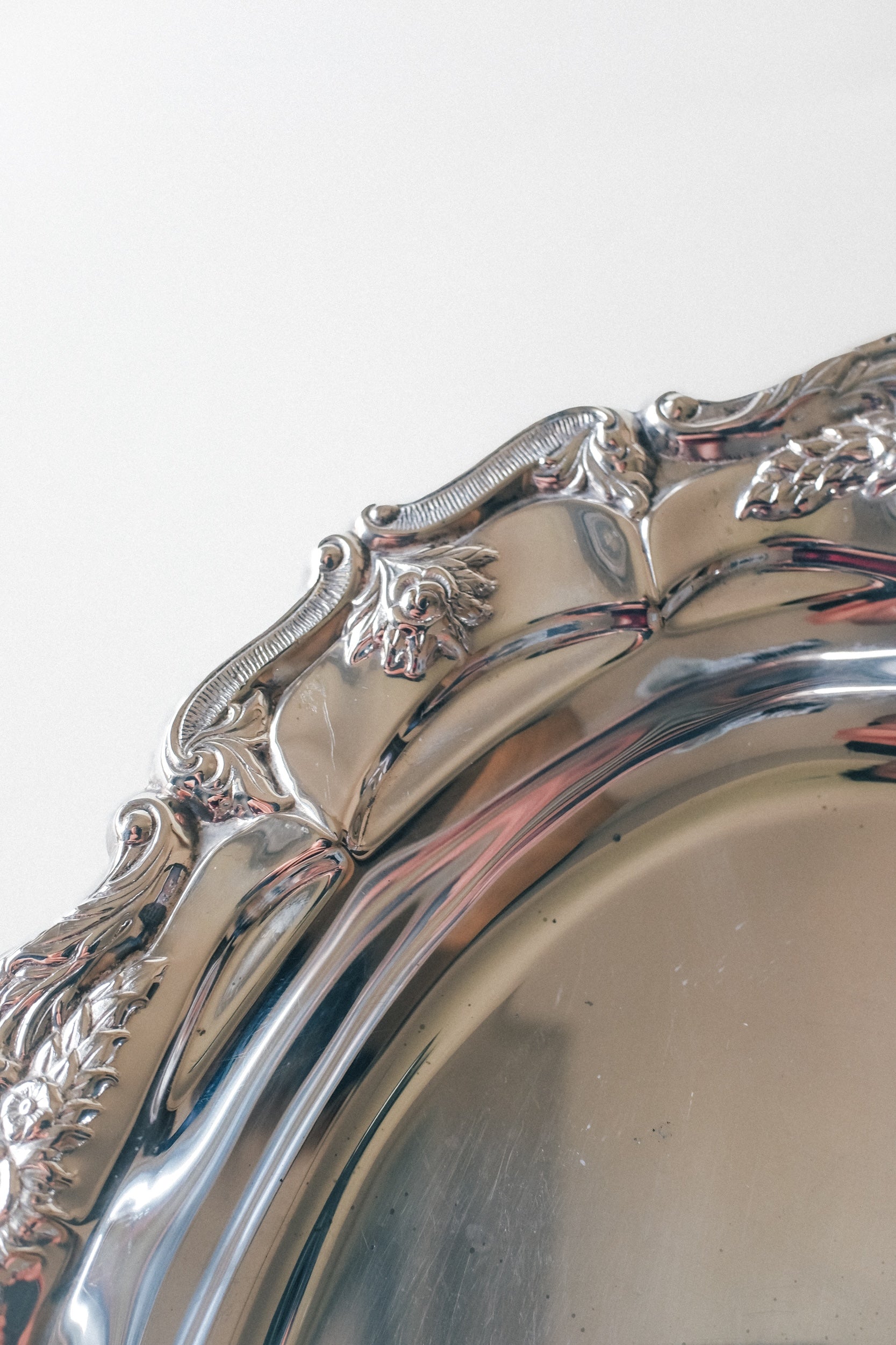 Vintage 玫瑰雕紋古董銀盤