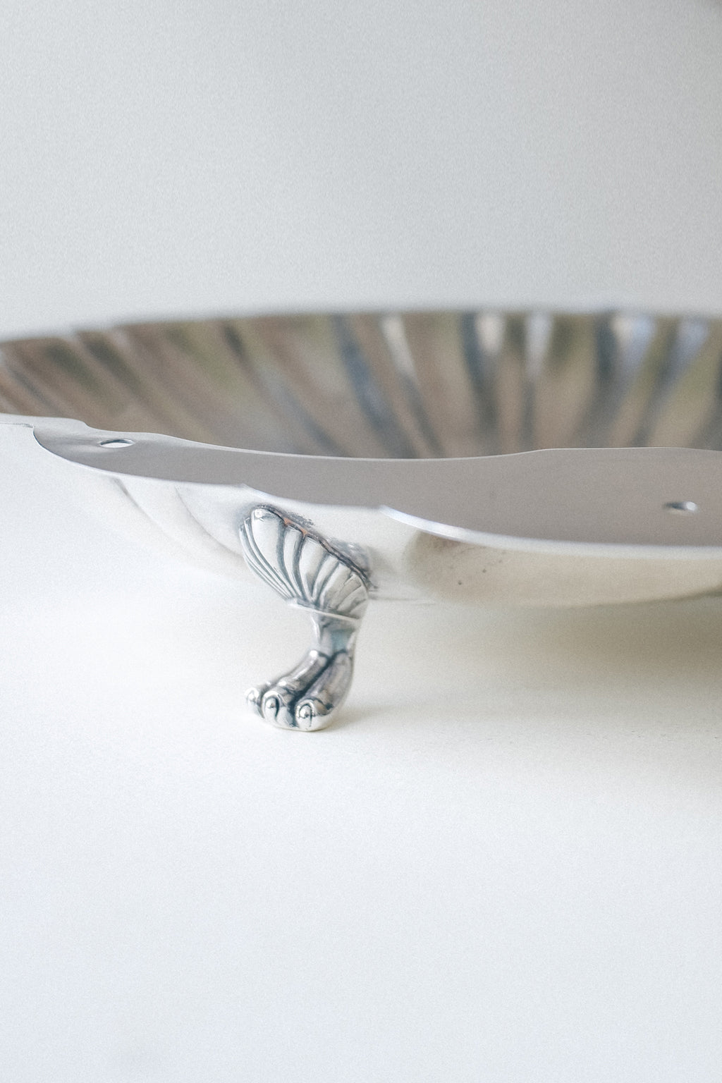 Vintage 貝殼紋腳座古董銀盤