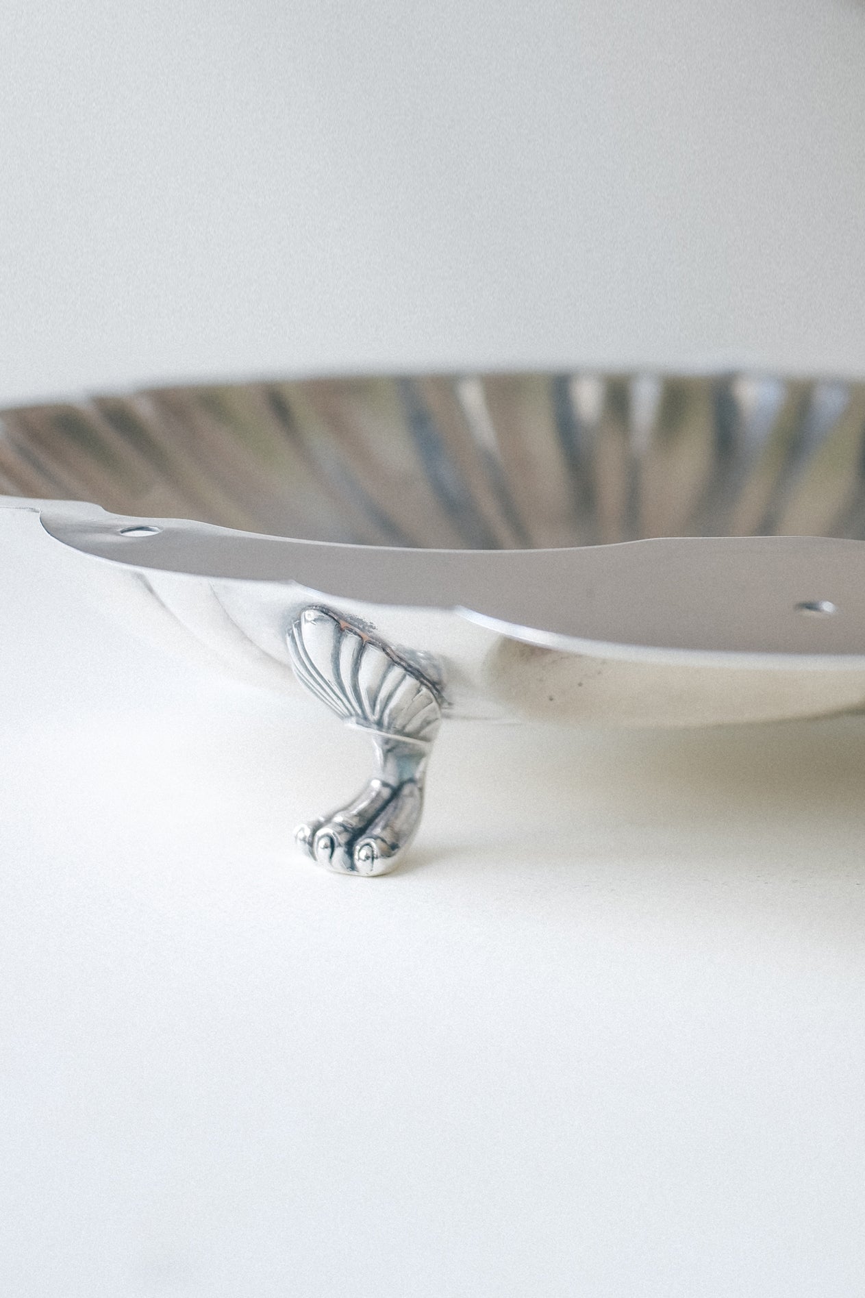 Vintage 貝殼紋腳座古董銀盤