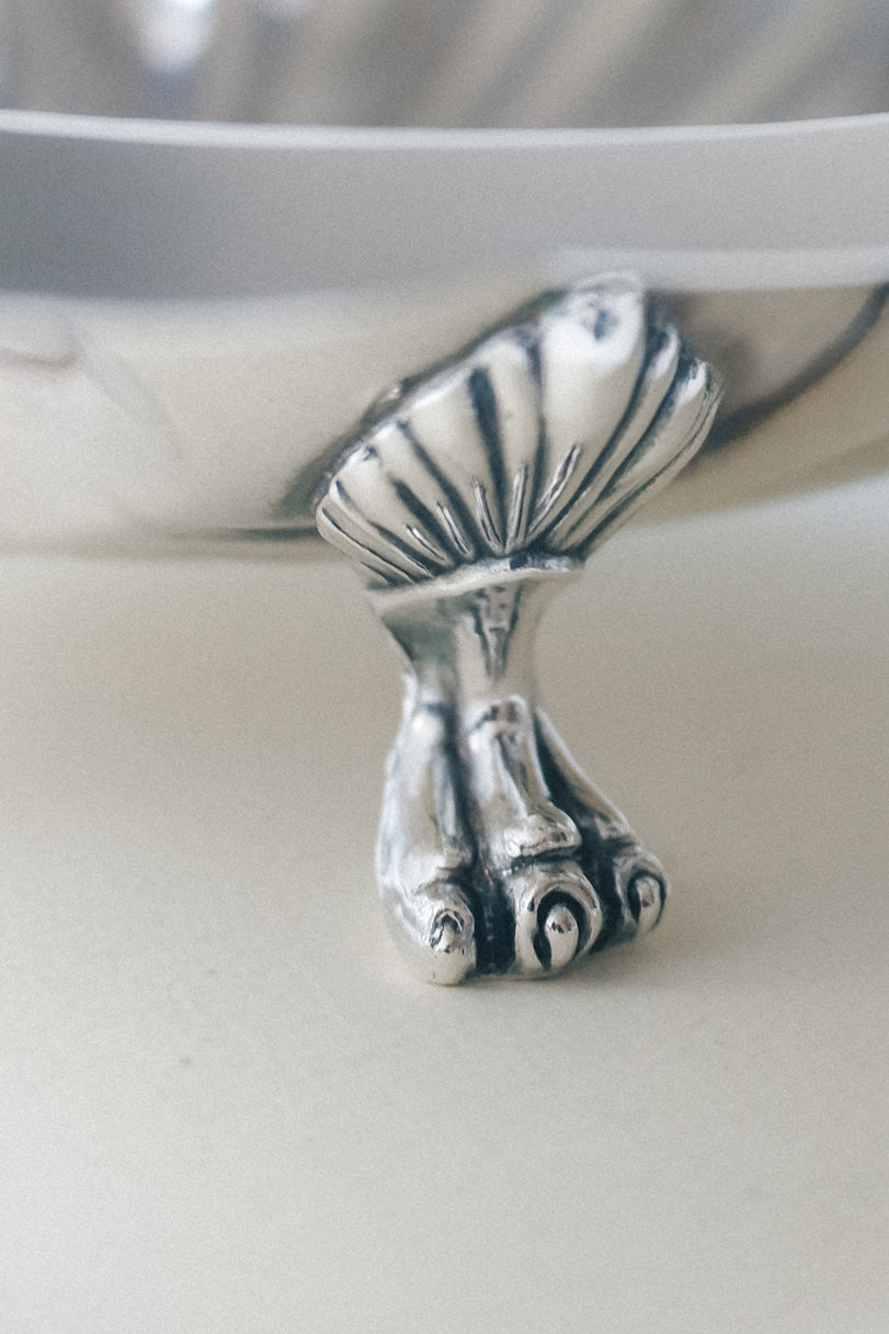 Vintage 貝殼紋腳座古董銀盤