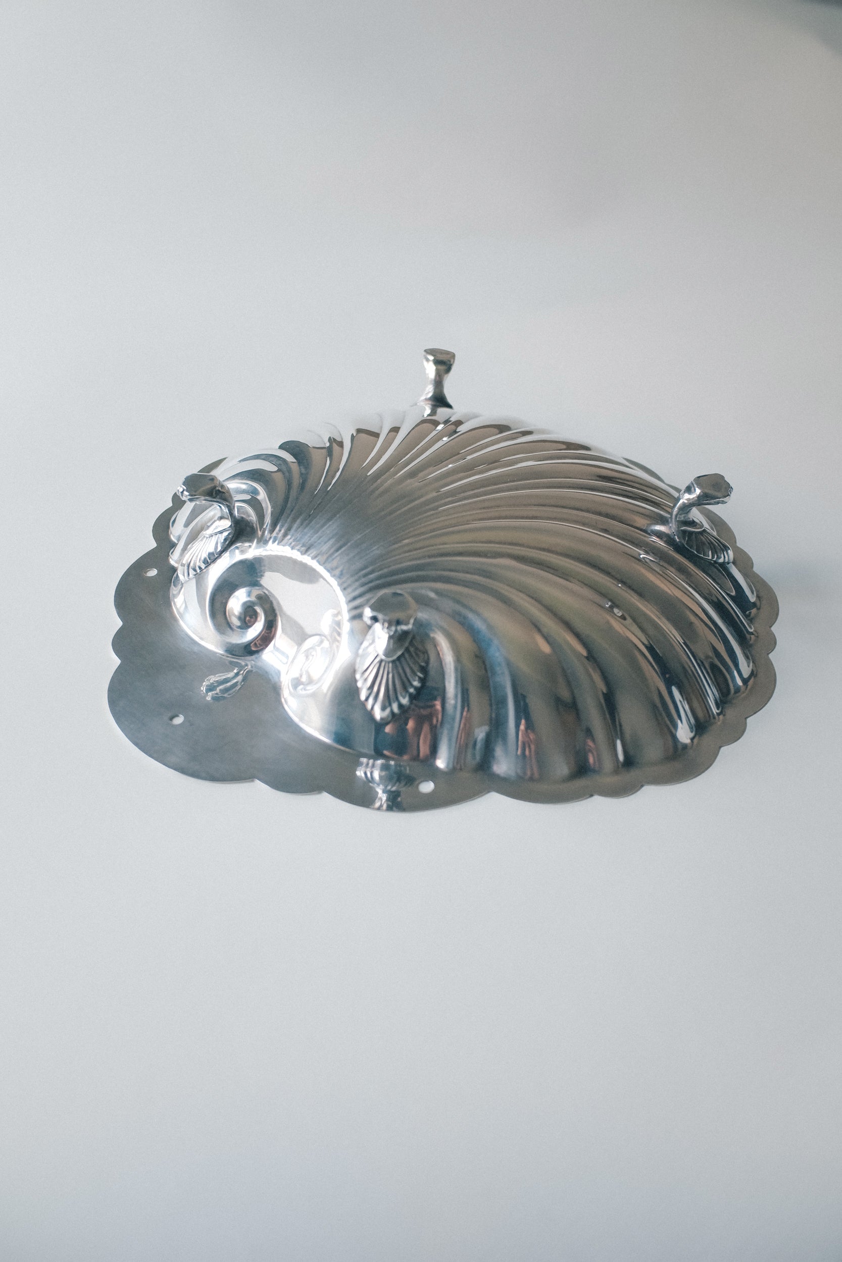 Vintage 貝殼紋腳座古董銀盤