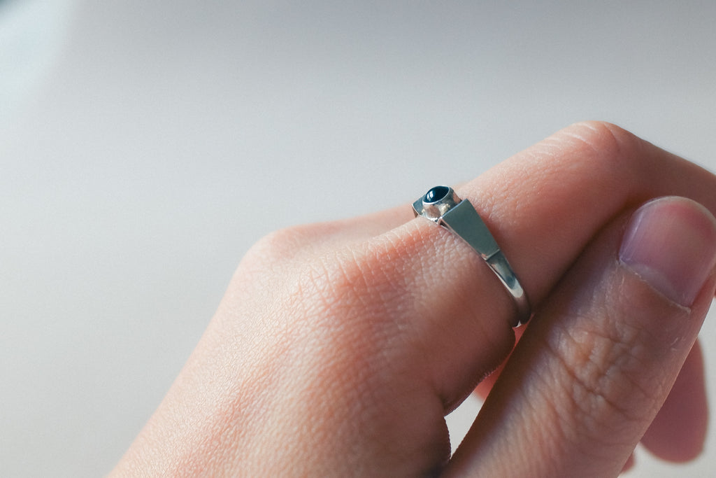 Vintage 黑瑪瑙925銀古董戒指