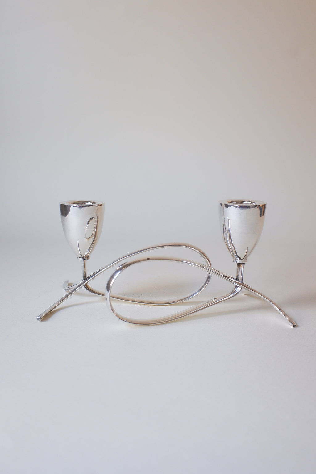 Vintage 1970's丹麥現代主義鍍銀雙燭台