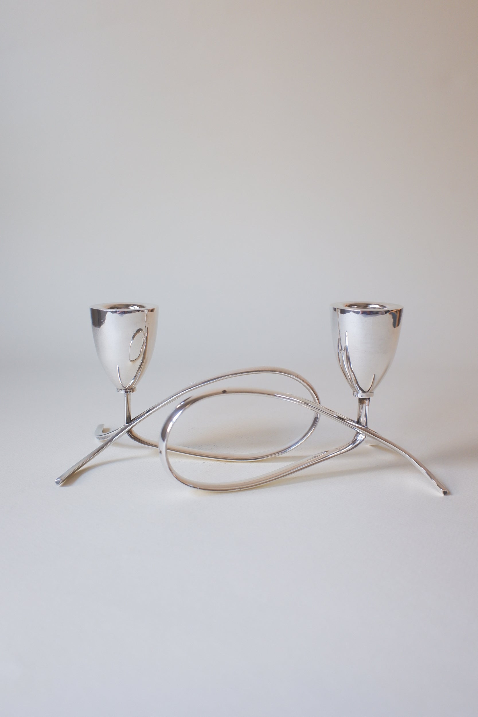 Vintage 1970's丹麥現代主義鍍銀雙燭台