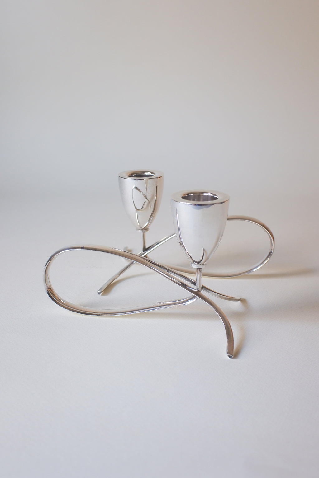 Vintage 1970's丹麥現代主義鍍銀雙燭台