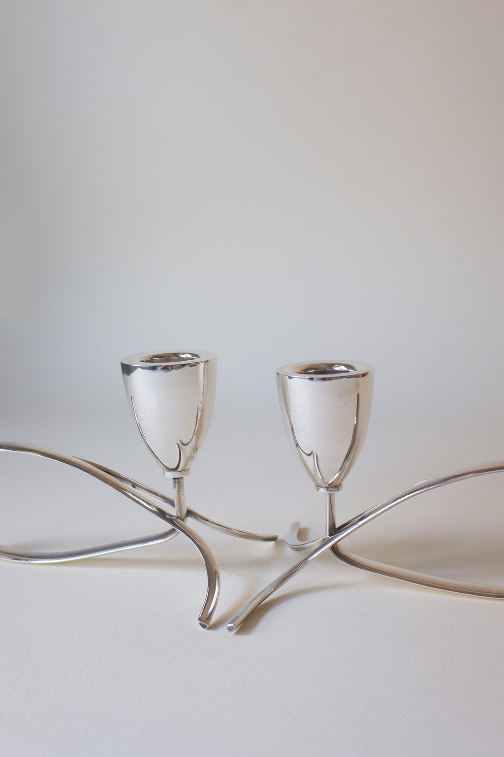 Vintage 1970's丹麥現代主義鍍銀雙燭台
