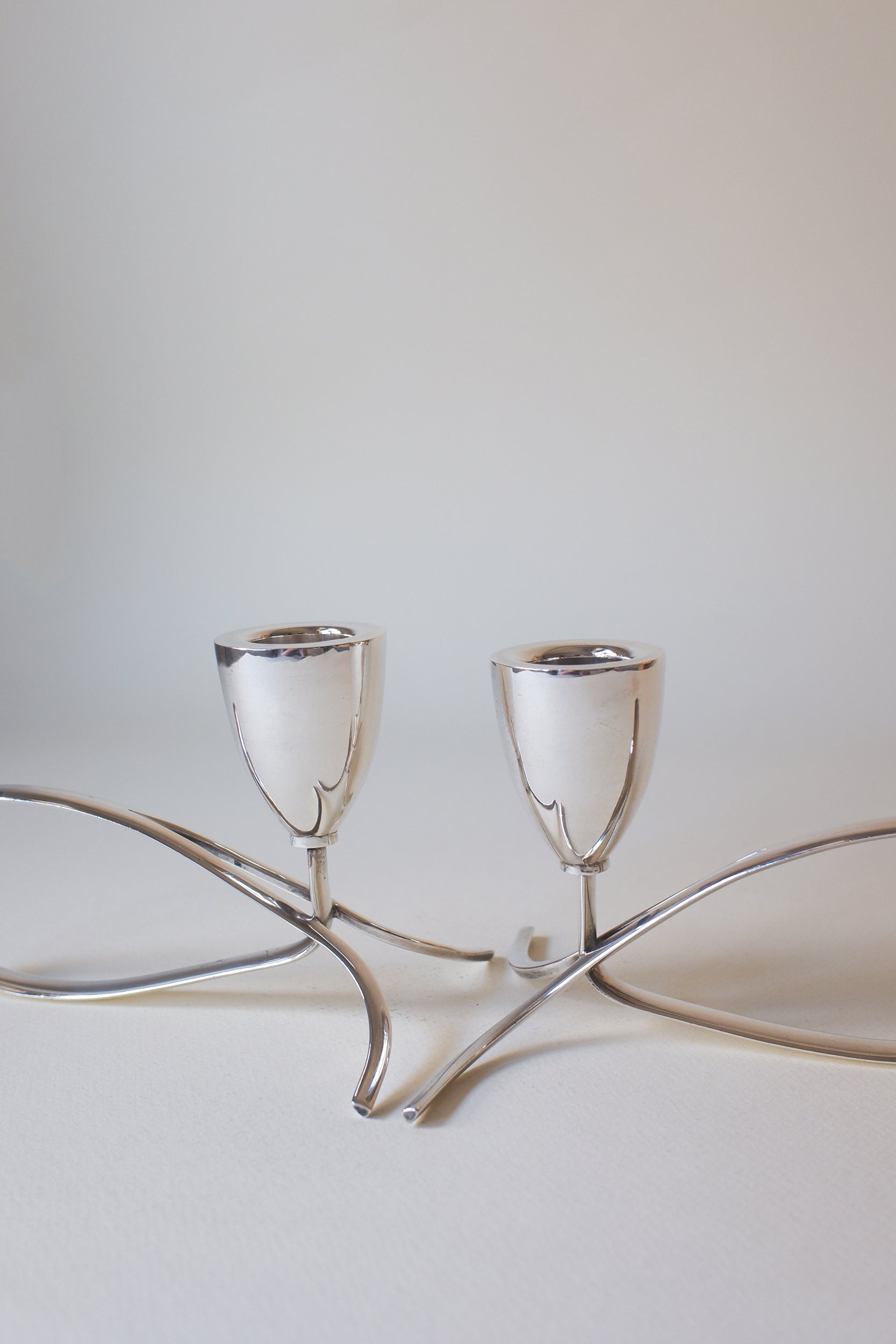 Vintage 1970's丹麥現代主義鍍銀雙燭台