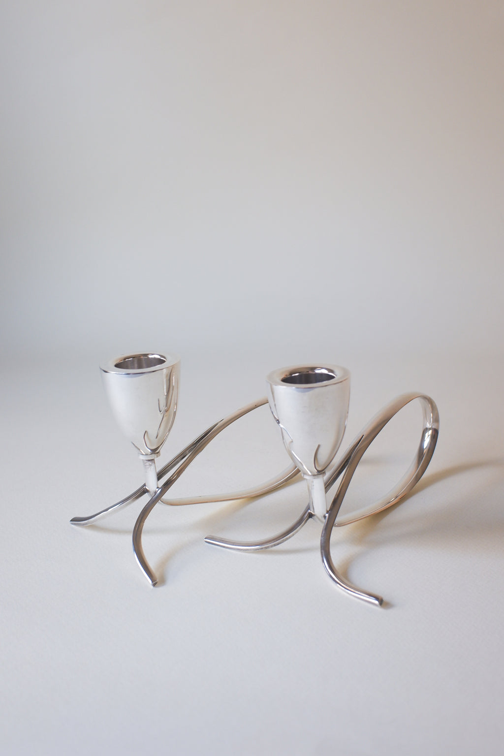Vintage 1970's丹麥現代主義鍍銀雙燭台